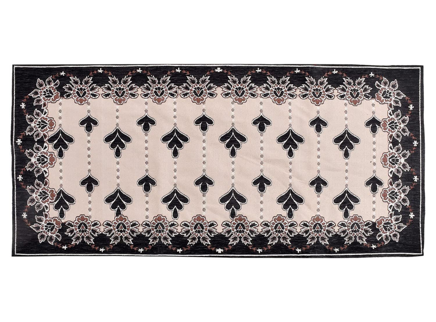 Heart Home Multiuses Floral Print Rectangular Cotton Table Runner for Dining and Center Table (Black)-50HH01277