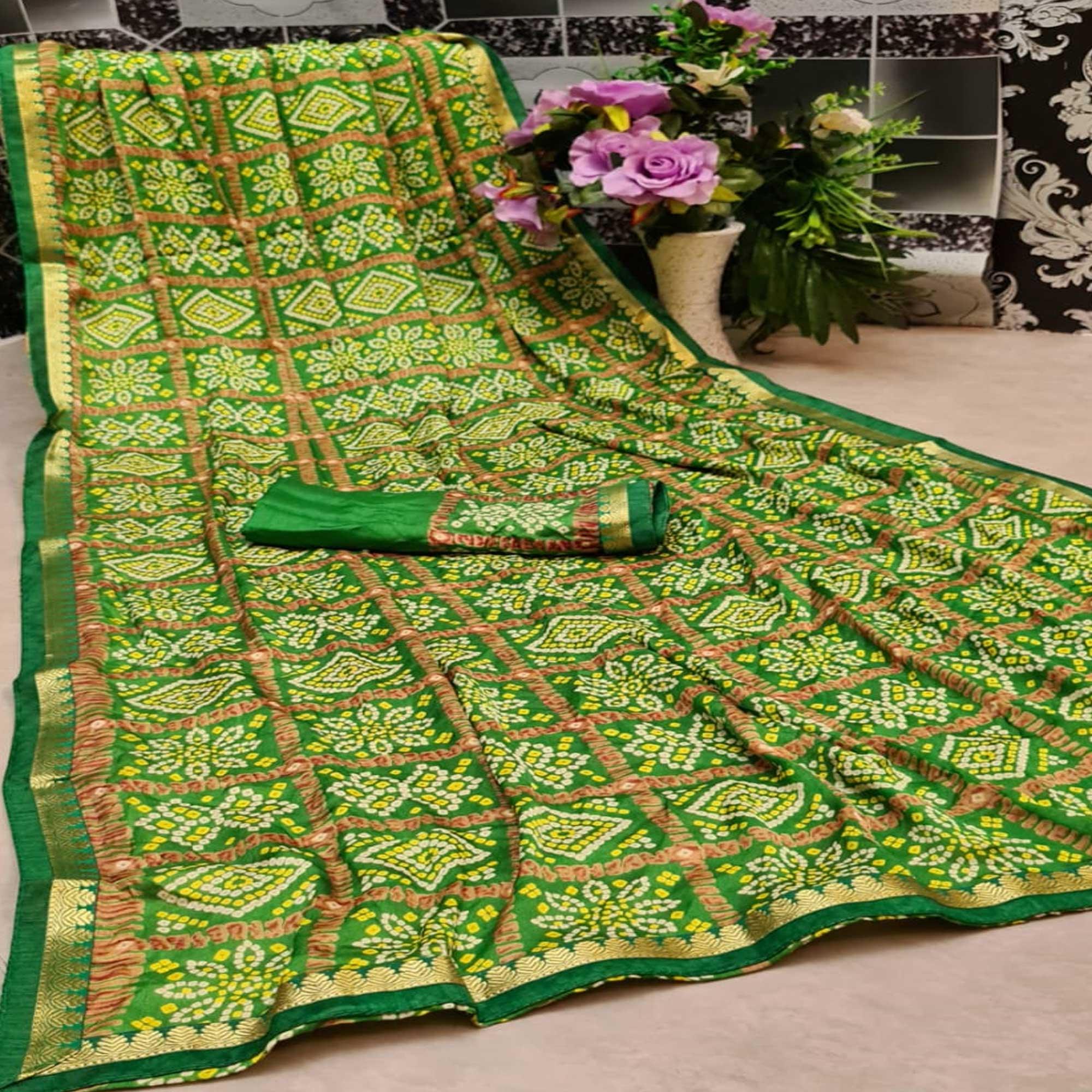 Peachmode Exclusive Green Colored Festive Wear Woven Moss Georgette Saree