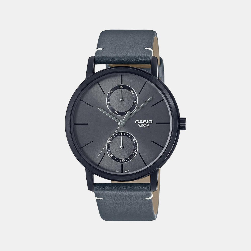Casio Enticer Men Quartz Black Dial Multi-Function Leather Watch A2061
