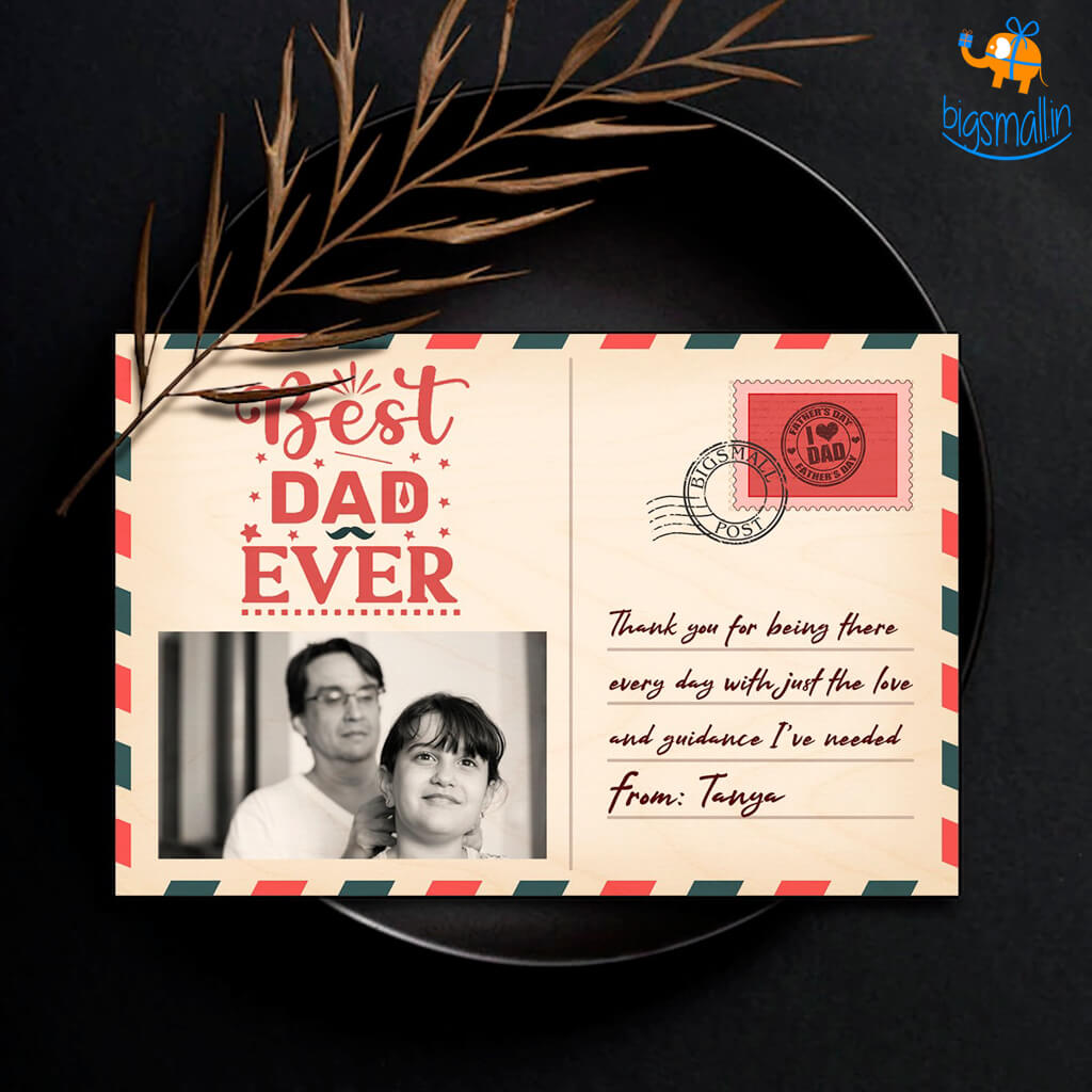 Chitra Chaya Personalized Best Dad Ever Wooden Postcard