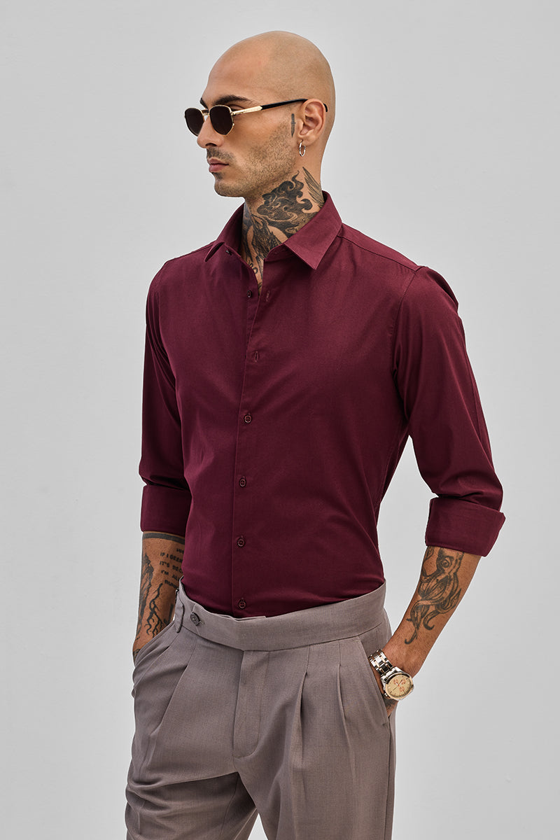 SNITCH Maroon Stretchable Slim Fit Shirt