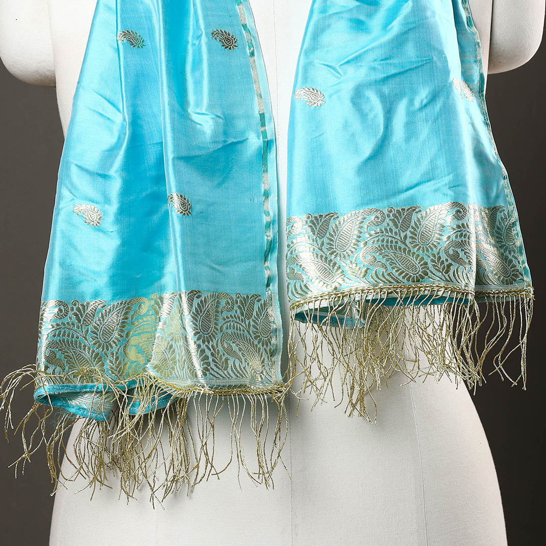 ITOKRI CRAFTS INITIATIVE Blue - Brocade Handloom Pure Silk Banarasi Stole 13 - view 3