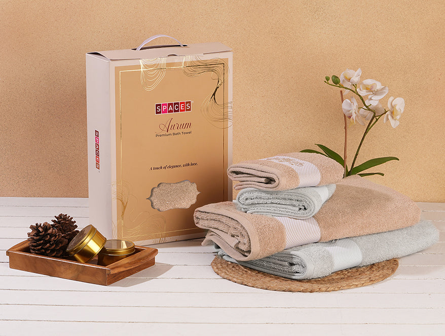 Spaces India Solid Light Grey 100% Cotton Towel Combo - Aurum By Spaces