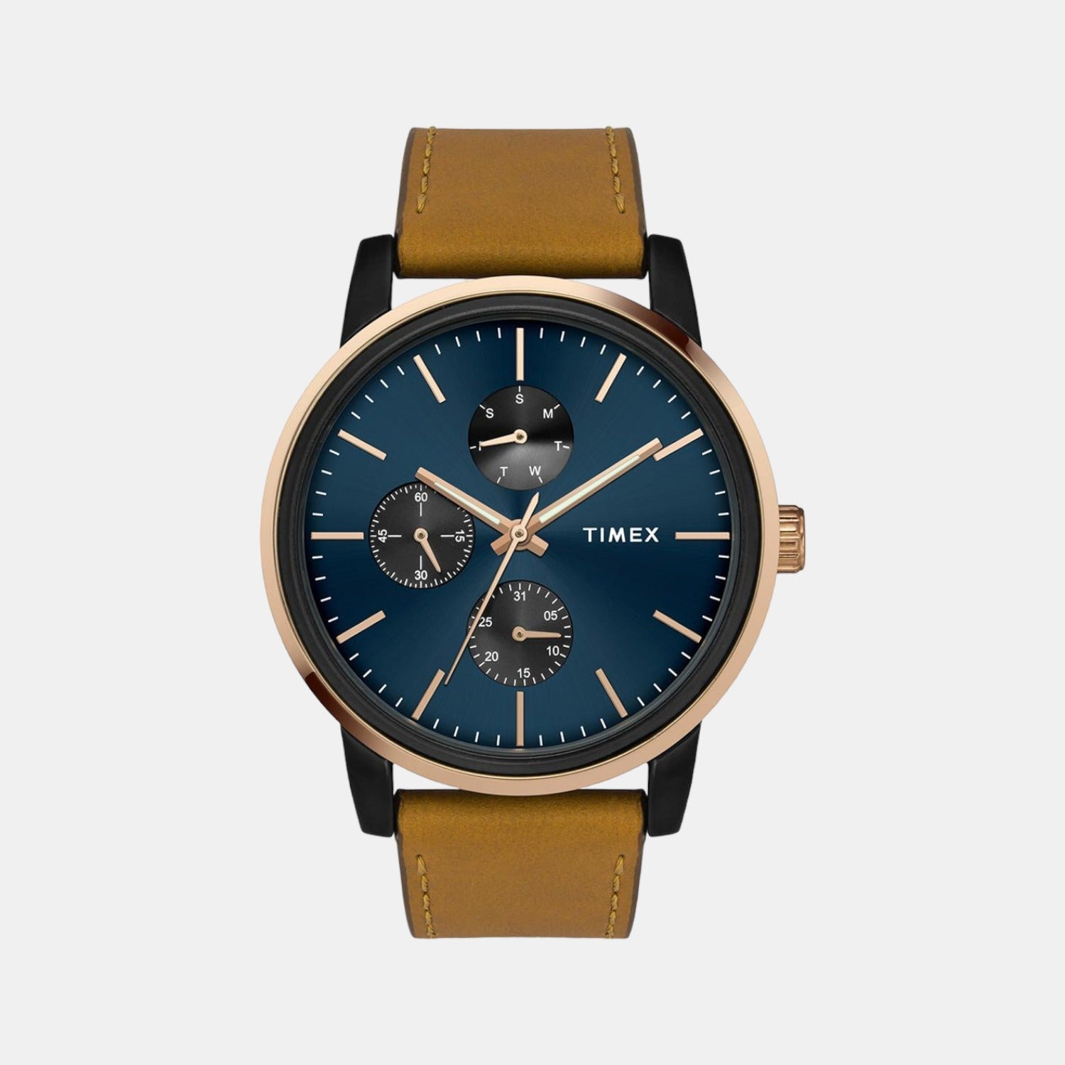 Timex Fashion Men Quartz Blue Dial Multi-Function Leather Watch TWEG18904
