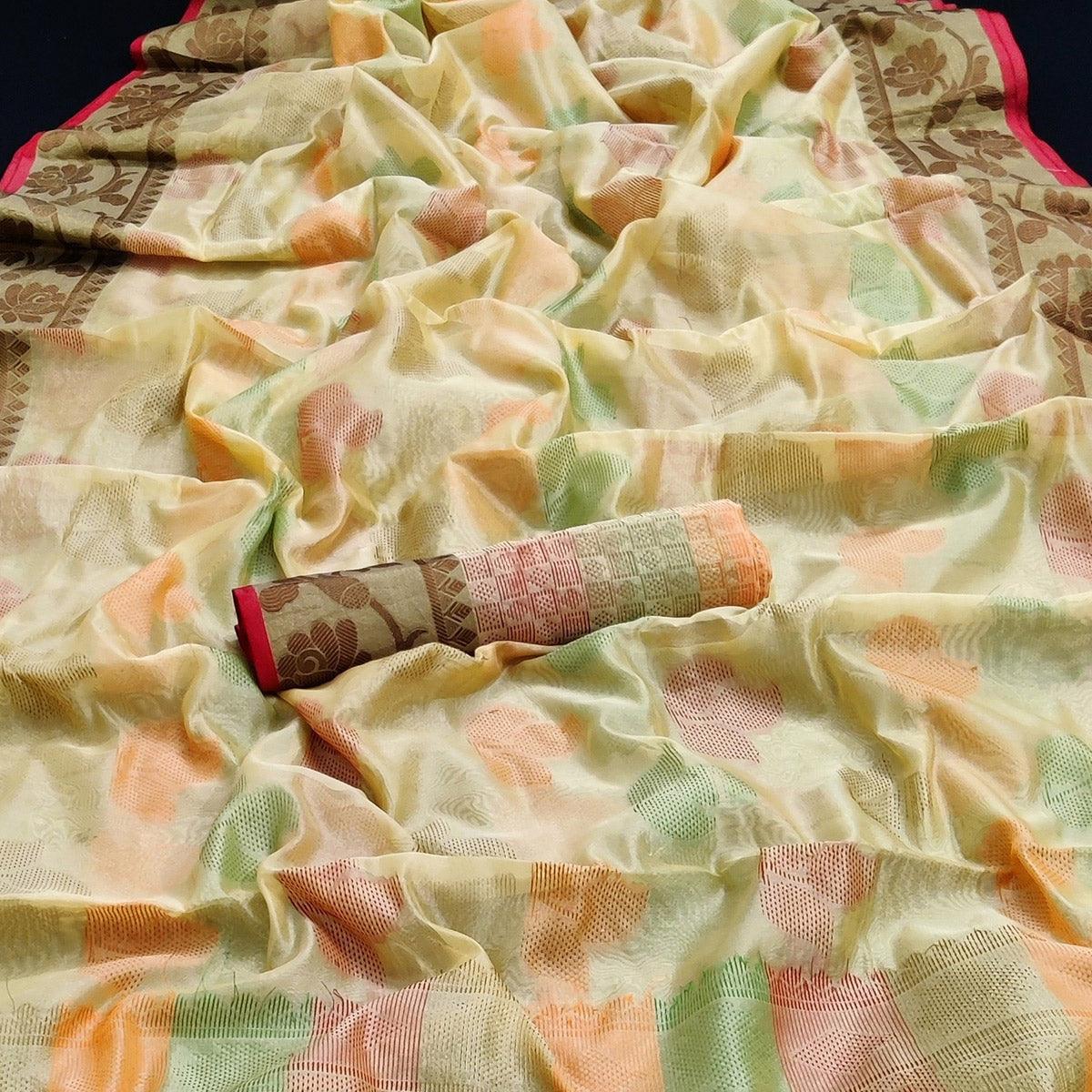 Peachmode Chikoo Festive Wear Woven Silk Saree - view 2
