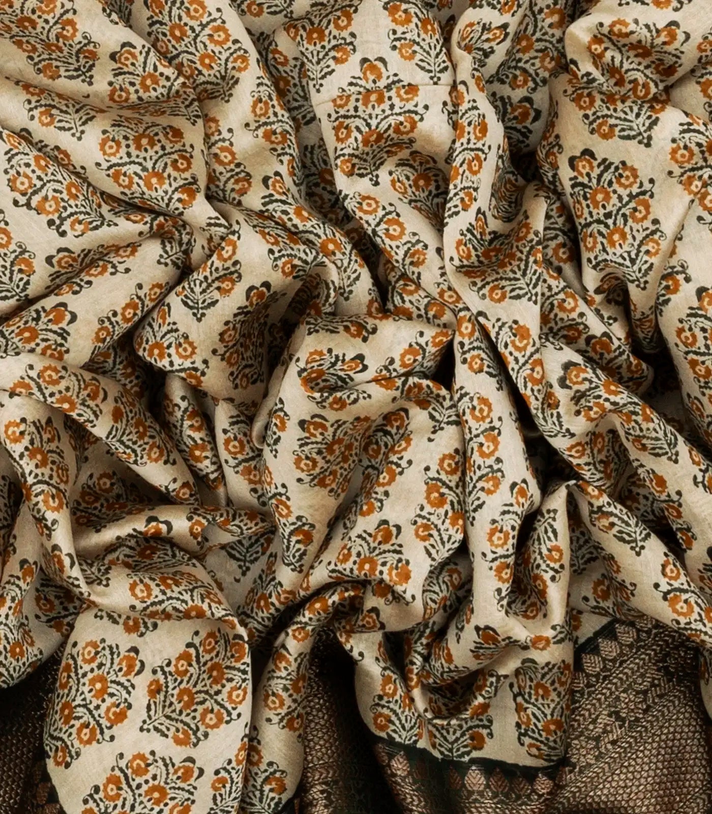RmKV Taupe Woven Chanderi Printed Cotton Saree With Contrast Border - view 3