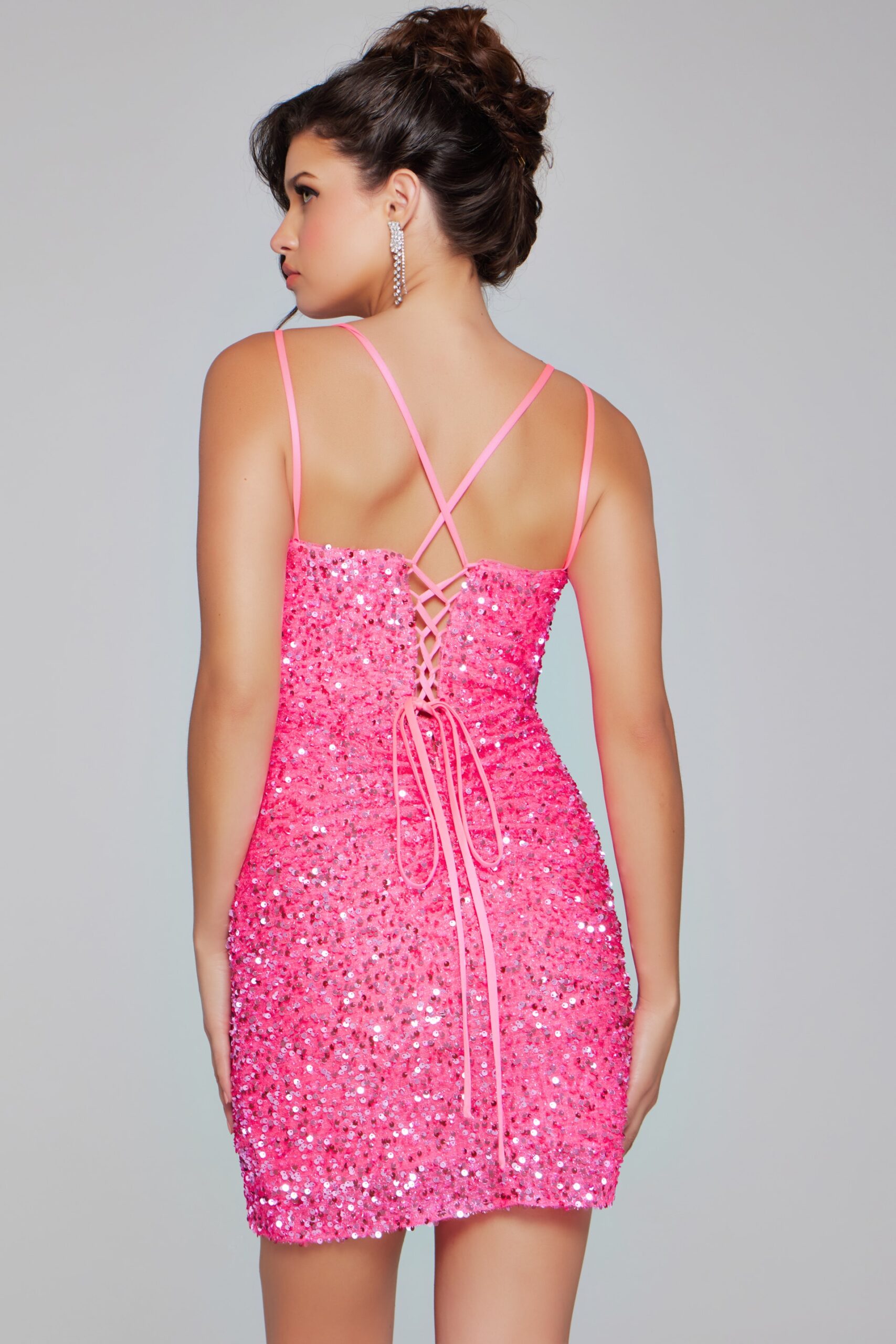 Sequin Fitted Short Sleeveless Slit Dress by Jovani 39630 - view 2