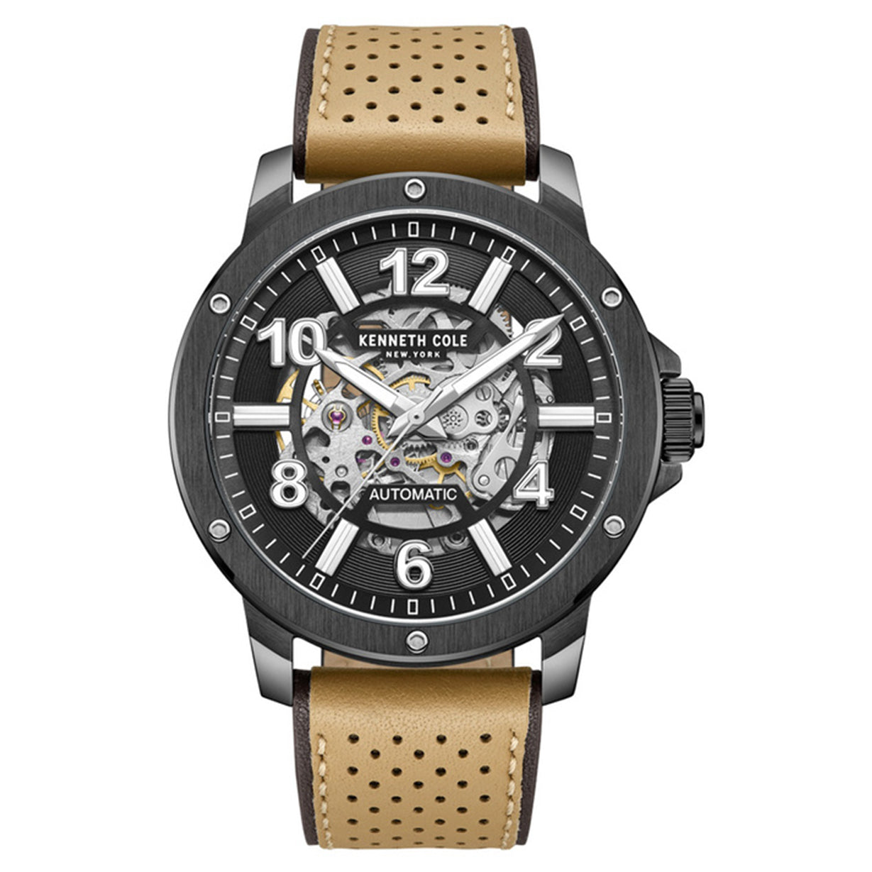 Kenneth Cole Men's Automatic Black Dial & Brown Leather Strap Watch - view 4