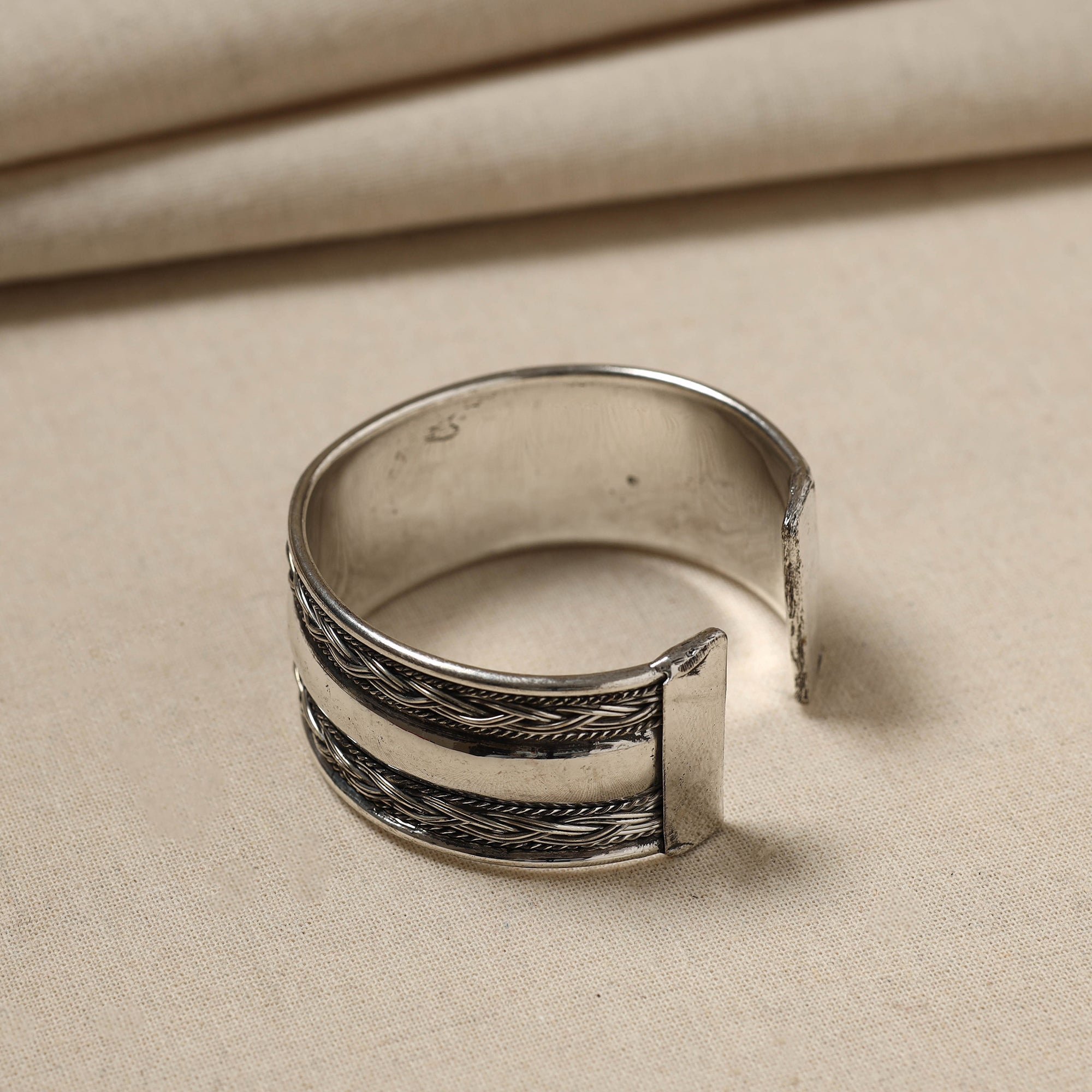 WHITE RIVER STORIES Antique Finish Oxidised German Silver Bangle / Cuff Bracelet (Adjustable)
