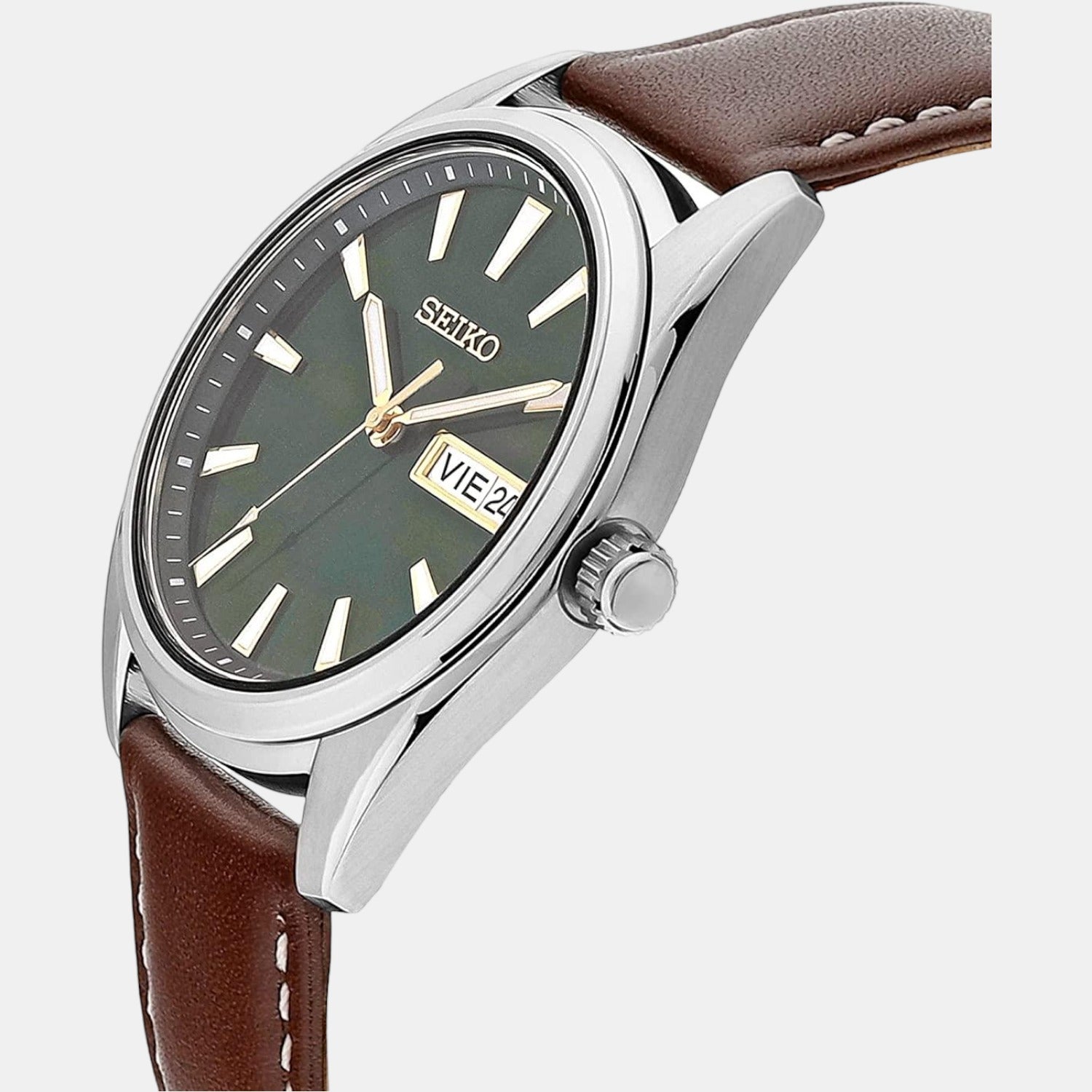 Seiko Dress Men Quartz Green Dial Analog Leather Watch SUR449P1 - view 2