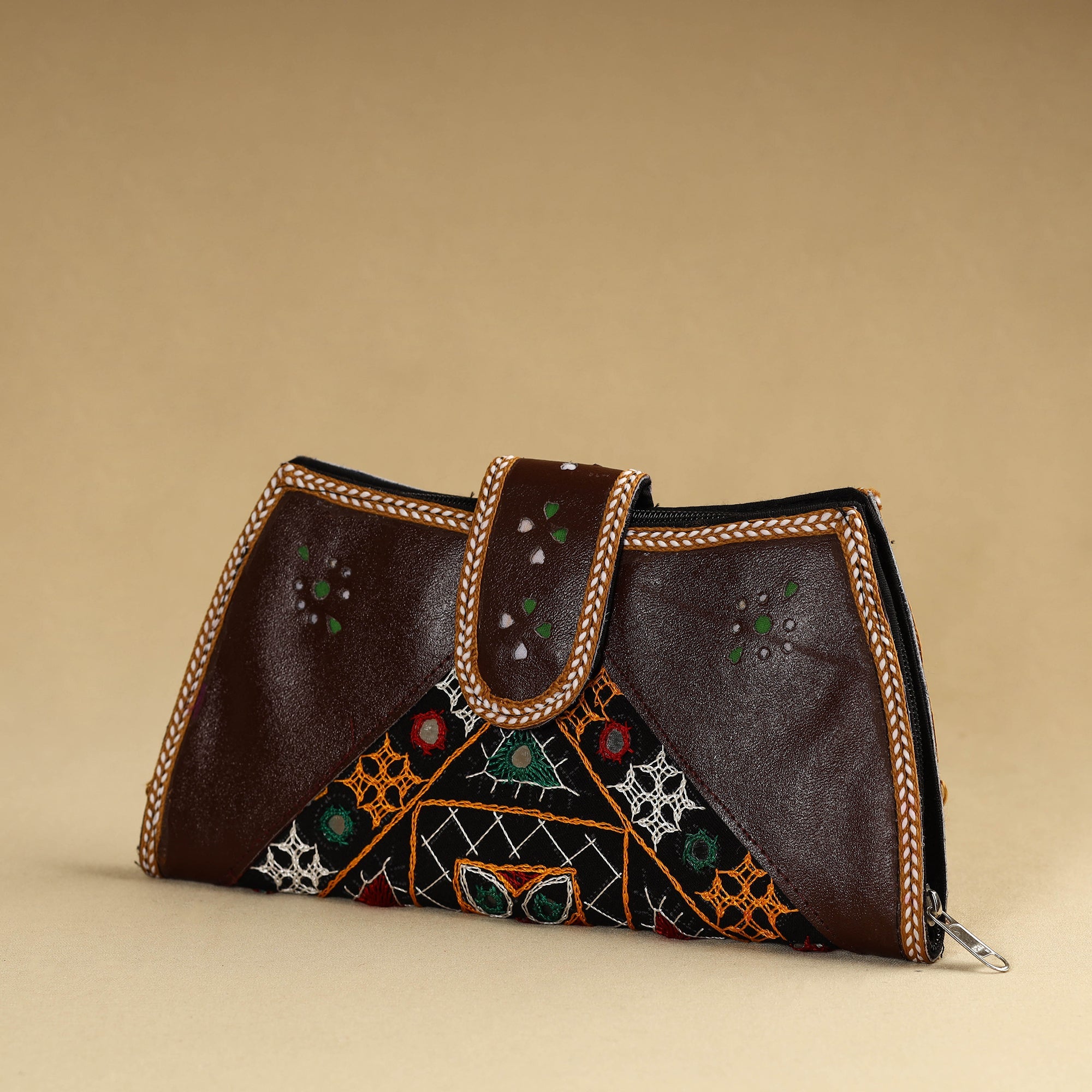ANCHAL BIJLANI PATHUBHAI Brown - Kutch Embroidery Cotton Handmade Leather Wallet 50 - view 2