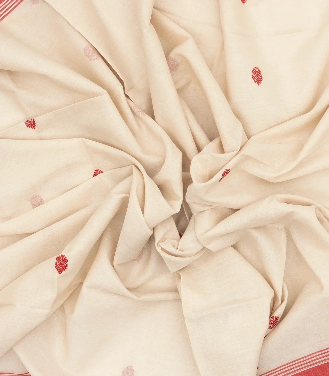 RmKV Off White Handloom Bengal Cotton Saree With Floral Buttas - view 3