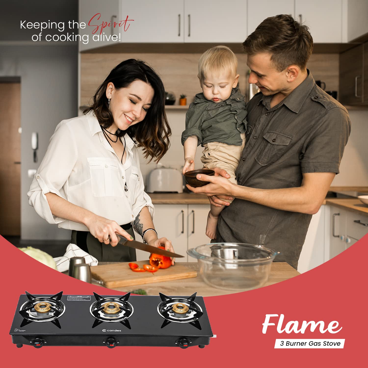 Candes Flame Glass Top Gas Stove, Manual Ignition, Black (ISI Certified, with 12 Months Warranty (3 Burner) - view 5