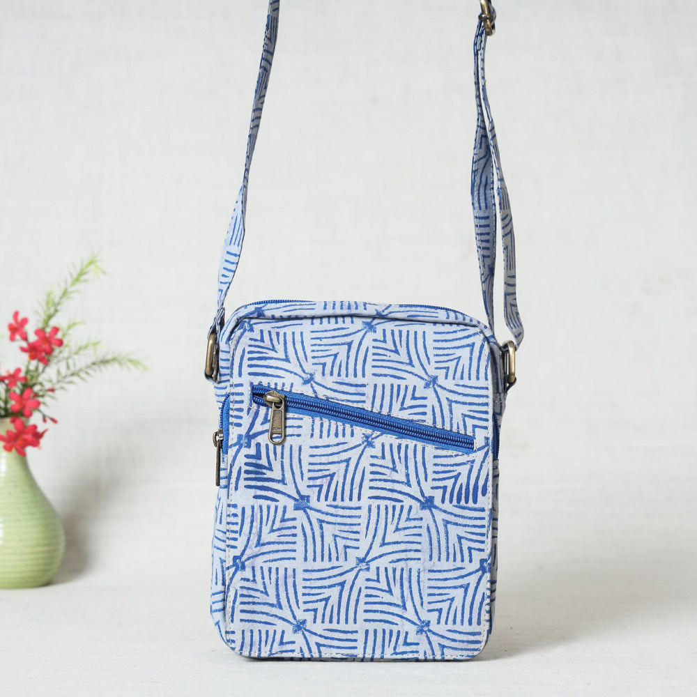 CHUTNEY CRAFT STUDIO Blue - Double Pocket Block Print Fabric Sling Bag