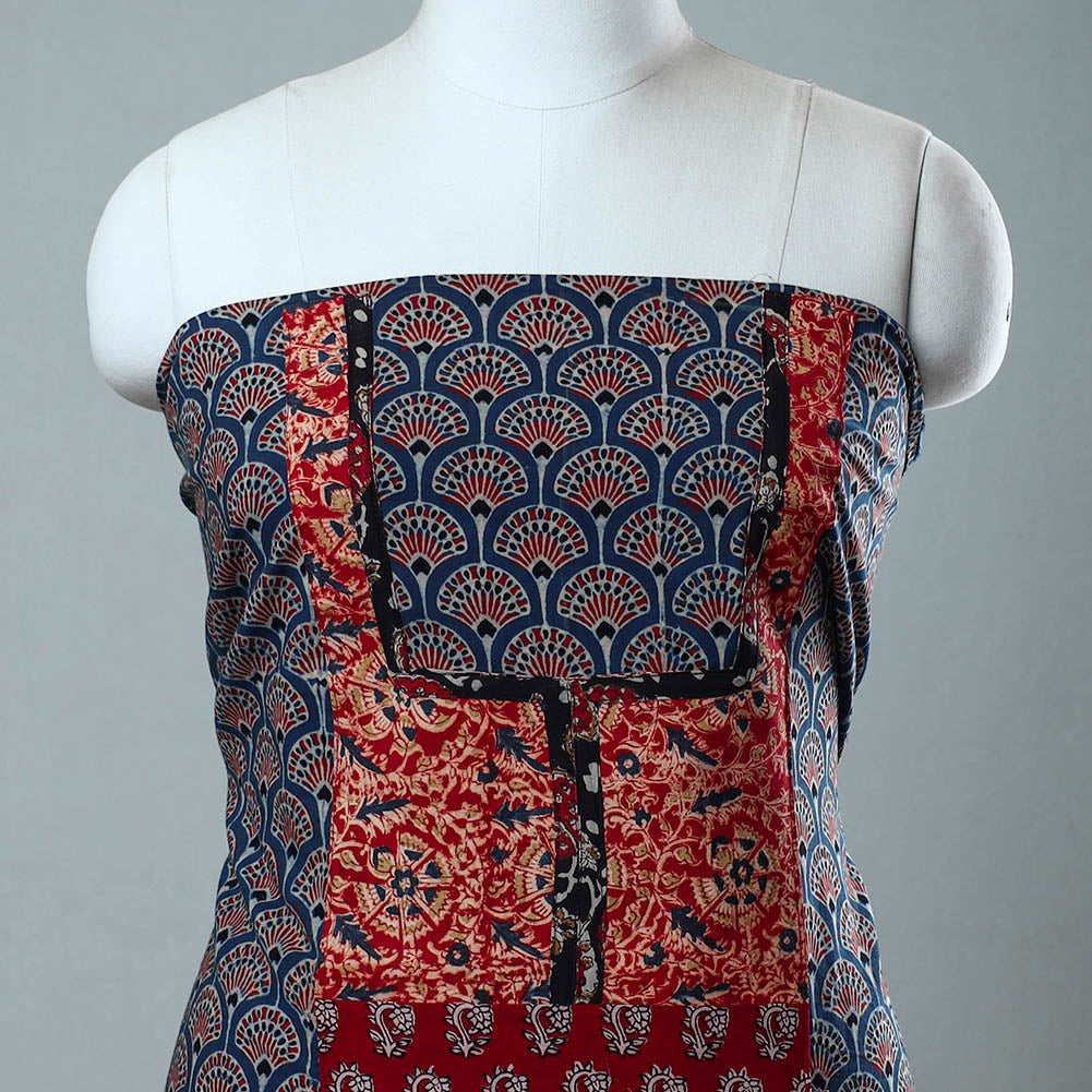 NOORI BAZAR Blue - Block Printed Cotton Ajrakh Kurta Material (2.8 meter) 04 - view 3