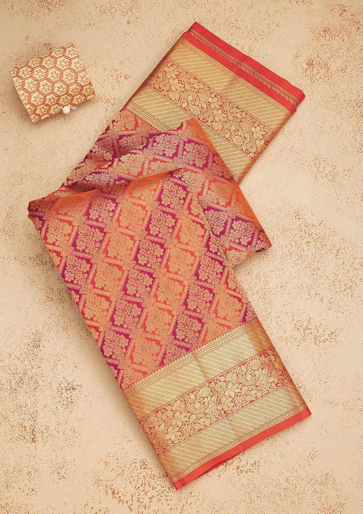 Koskii Orange Zariwork Pure Silk Saree – Women's