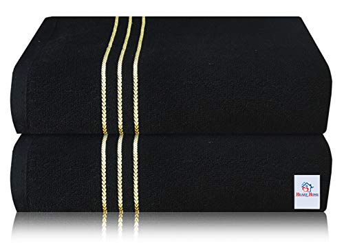 Kuber Industries Heart Home Cotton 2 Pieces Bath Towel Super Soft, Fluffy, and Absorbent, Perfect for Daily Use 100% Cotton Towels, 400 GSM (Black)-HE