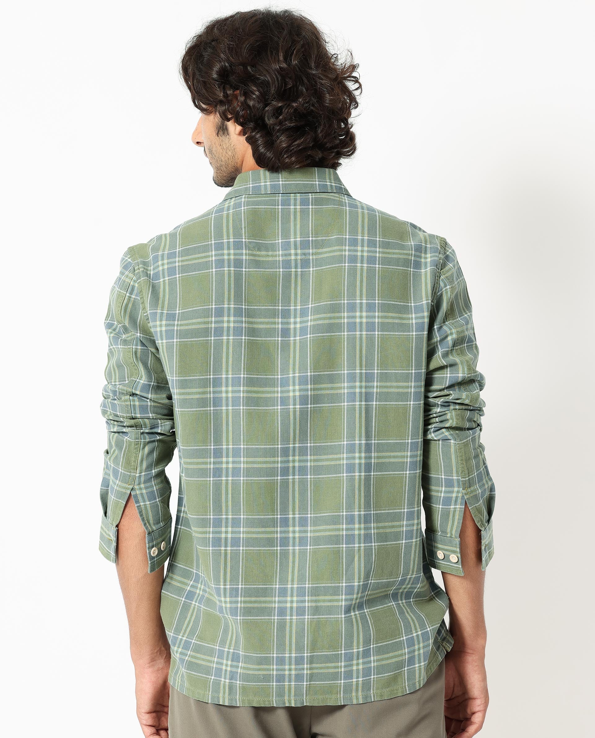 Rare Rabbit Men's Hadsten Green Cotton Fabric Full Sleeves Checks Shirt - view 9