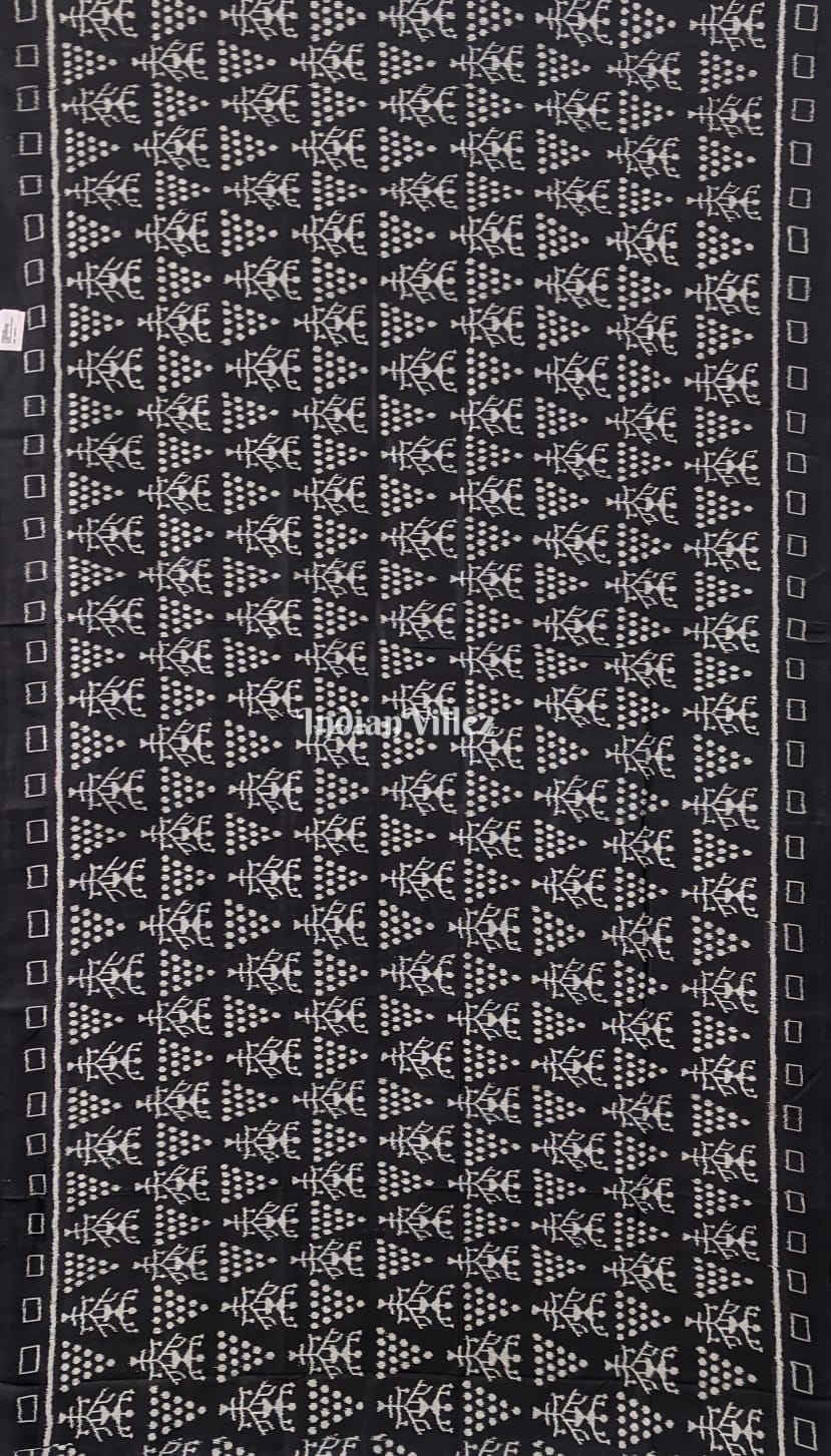 IndianVillèz Black White Tribal Jhoti Contemporary Silk Saree with Nabakothi Anchal - view 4