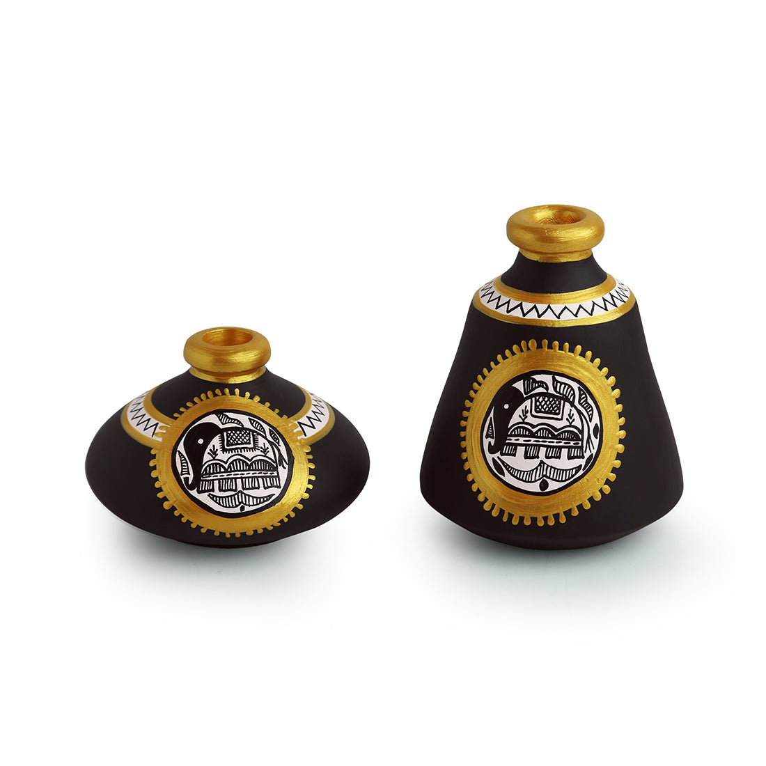 EXCLUSIVELANE 'Tiny Twins' Madhubani Handpainted Terracotta Pots Showpieces (Set Of 2) - view 2