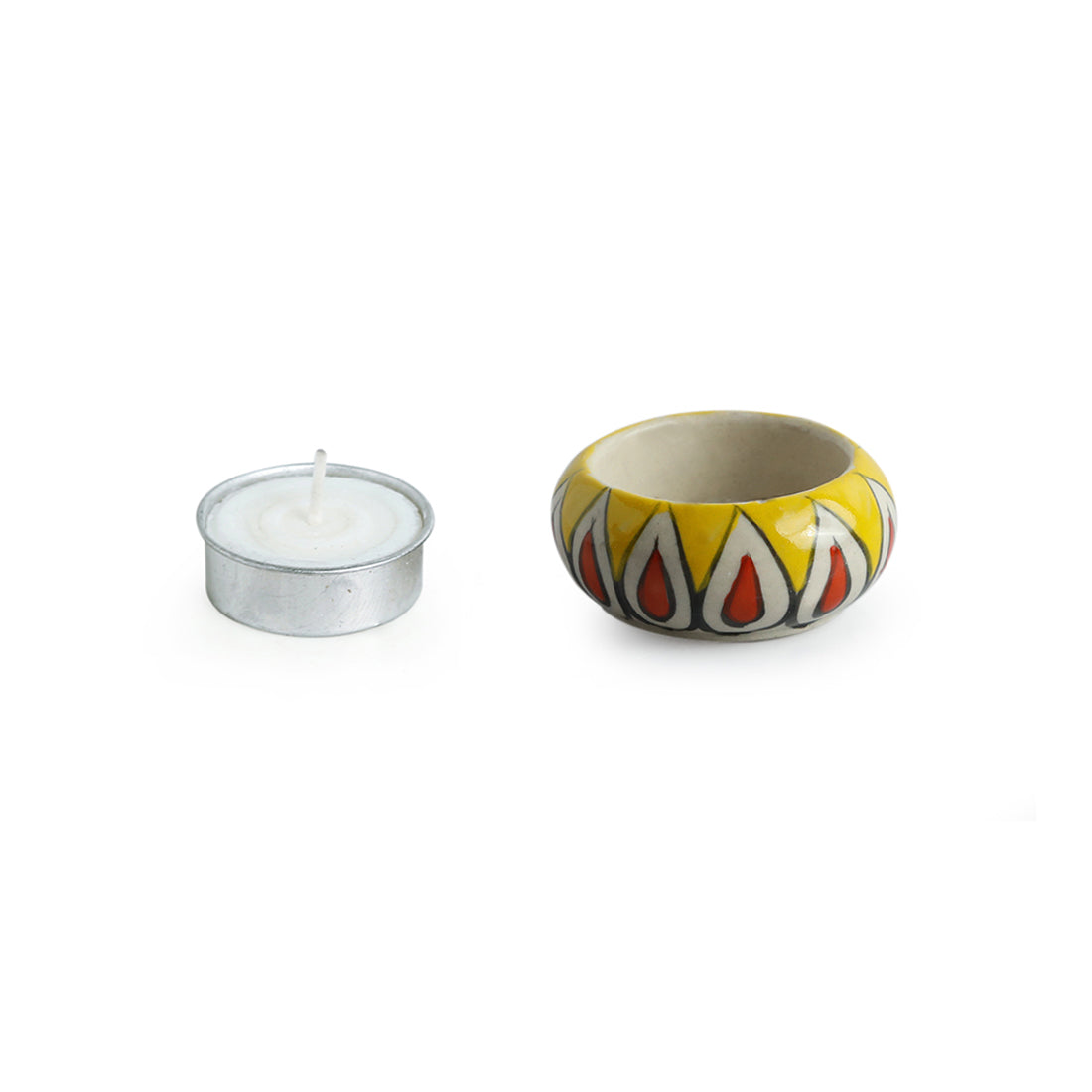 EXCLUSIVELANE 'Mughal Flaming Jugnu' Handpainted Tea Light Holder (Set of 4, Ceramic) - view 3