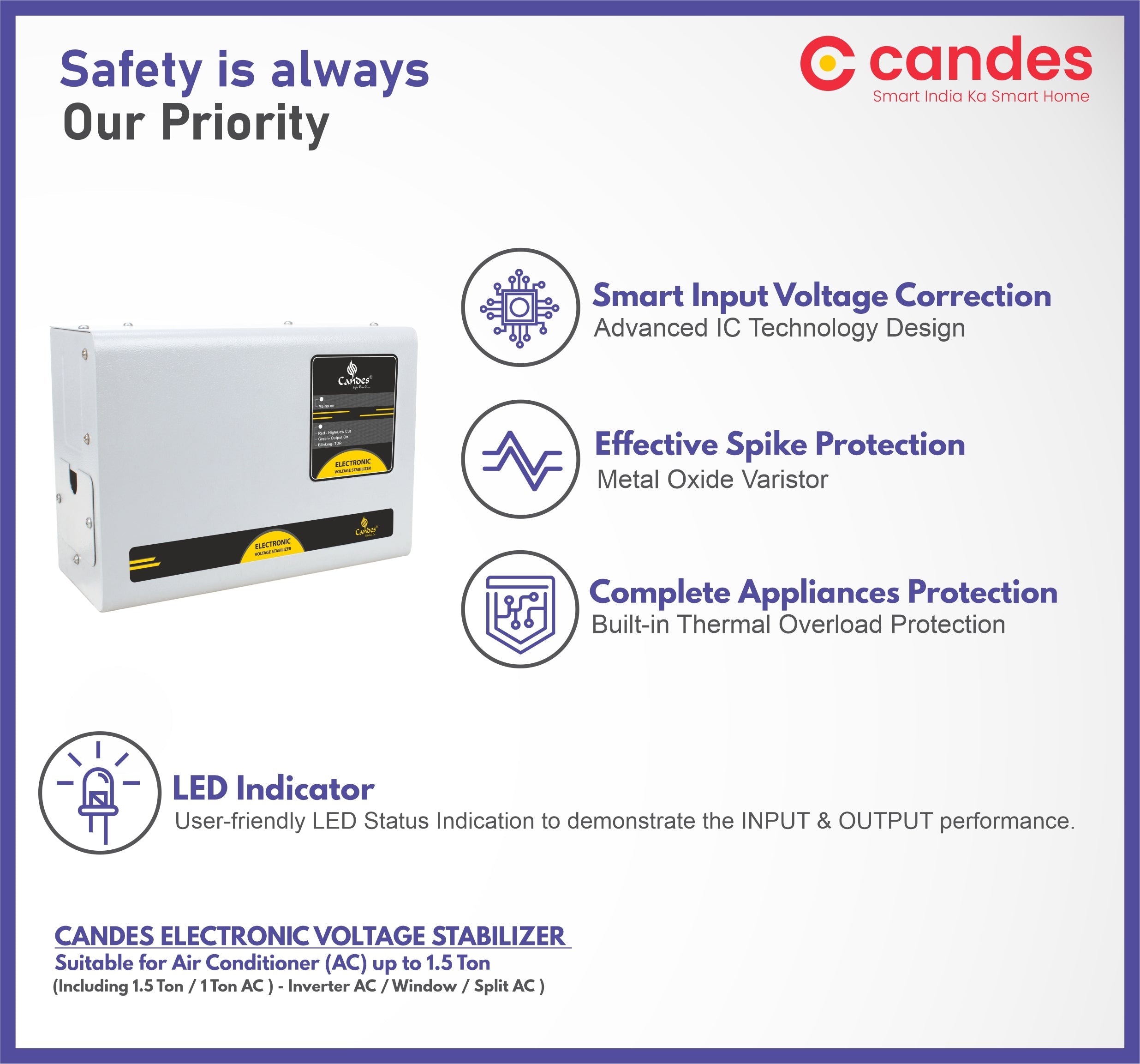 Candes-store Crystal Stabilizers for Inverter/Split/Window AC upto 1.5 Ton 4KVA (150 V to 285 V) - view 5