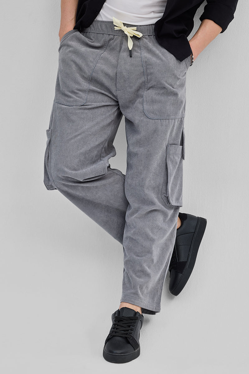 SNITCH Light Grey Baggy Fit Cargo Pants