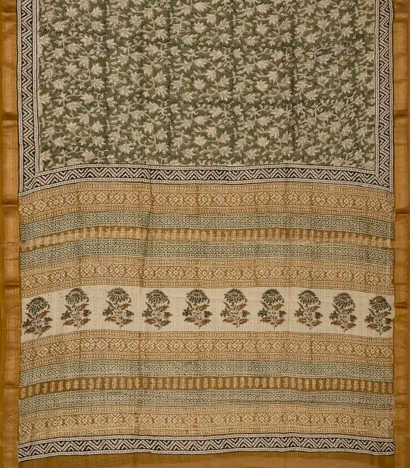 RmKV Green Handloom Chanderi Cotton Saree With Printed Motifs - view 2
