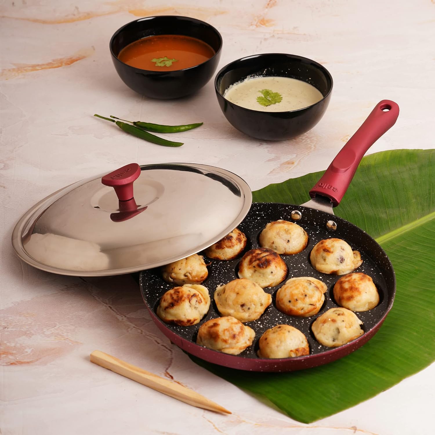 Cello Non-Stick Crown 12 Cavity Appam Patra, Maroon