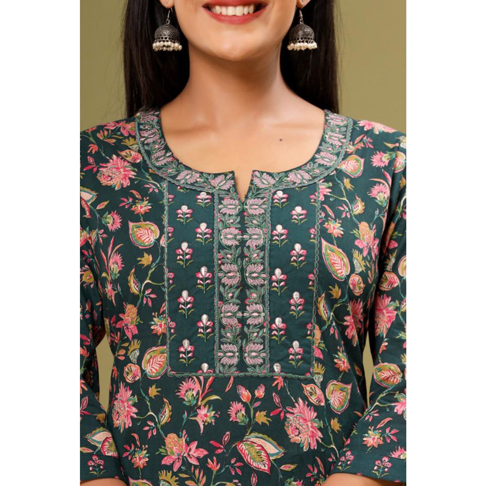 BlackTree green-floral-printed-pure-cotton-suit-2 - view 8