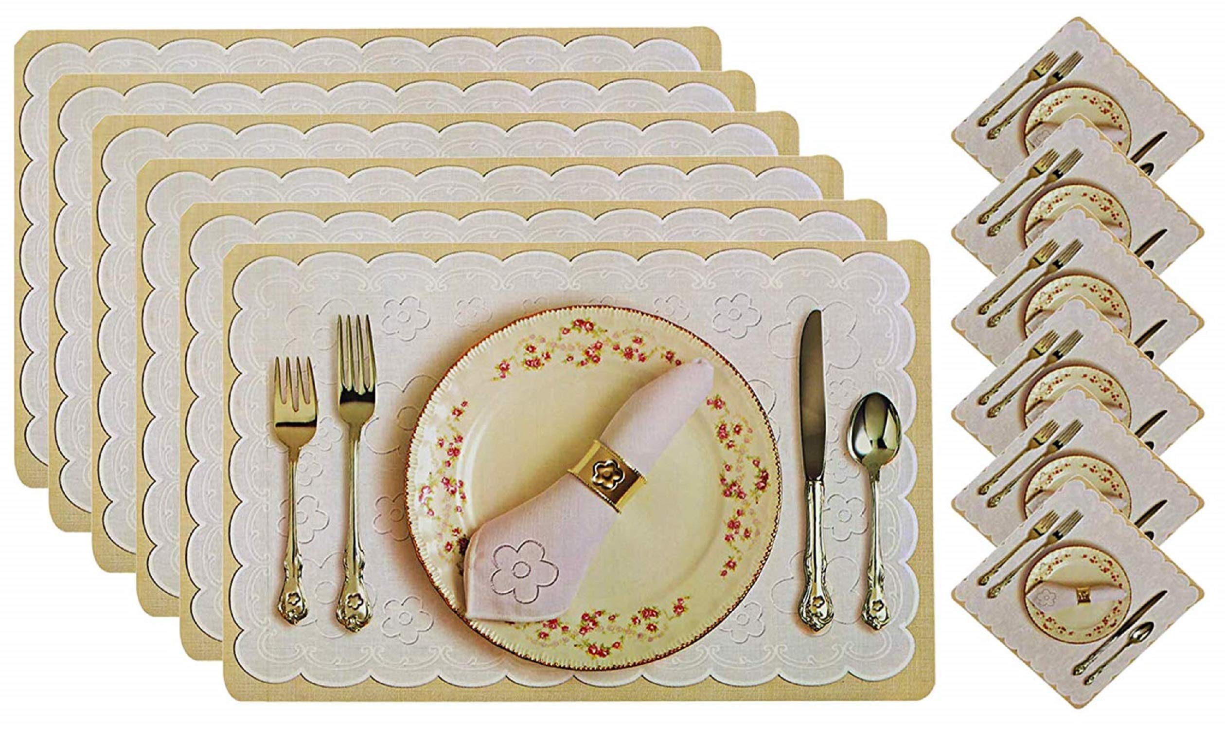 Kuber Industries Flower Pot Design PVC 6 Piece Dining Table Placemat Set with Tea Coasters (Yellow) - view 2