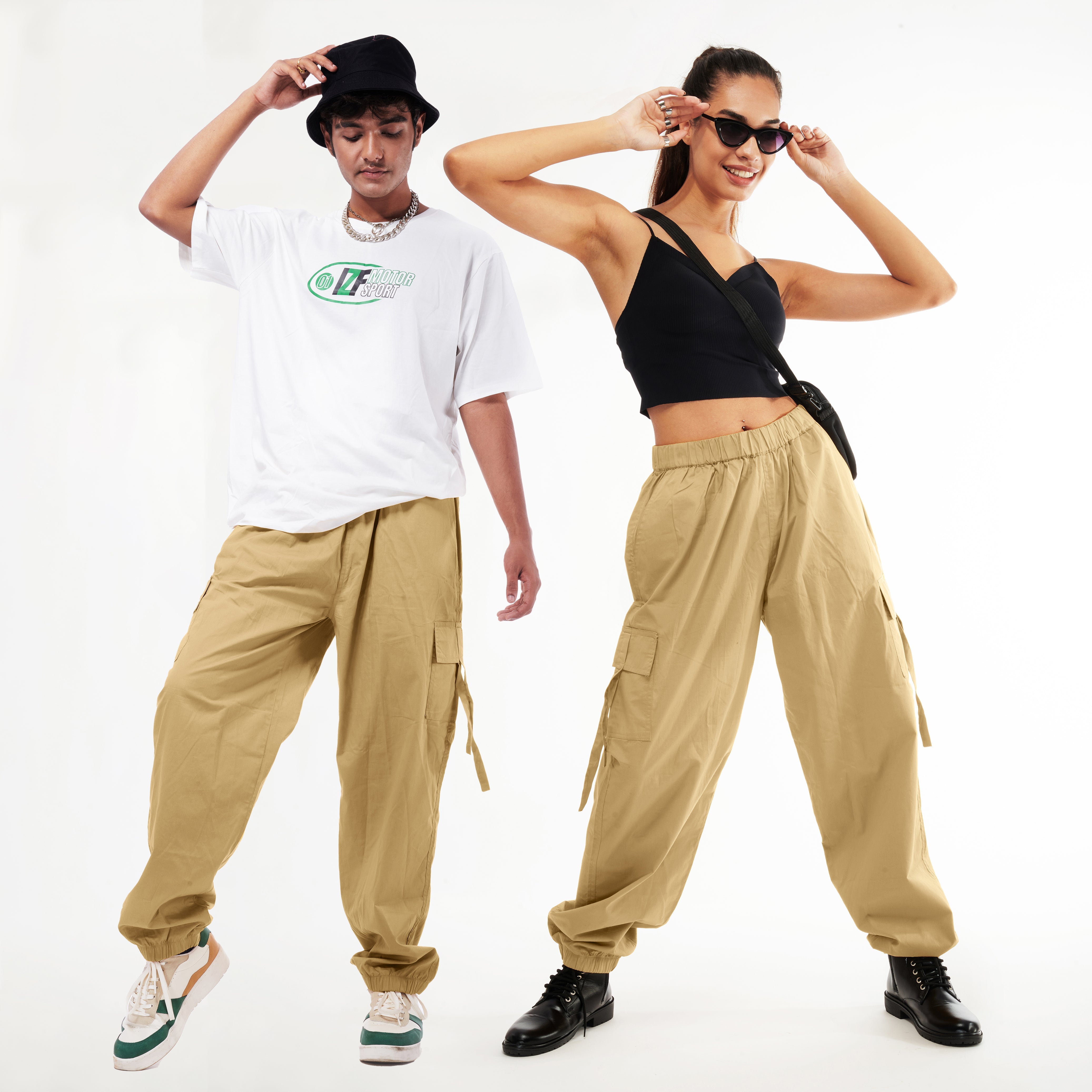 Baddie Unisex Khaki Cargo Parachute Pants