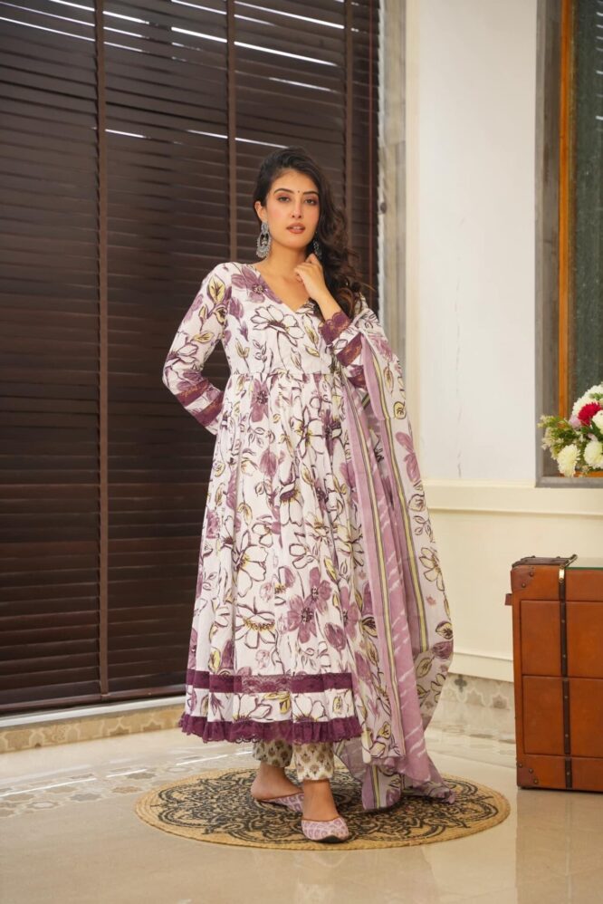 Idaho-o Frosted purple cotton suit set