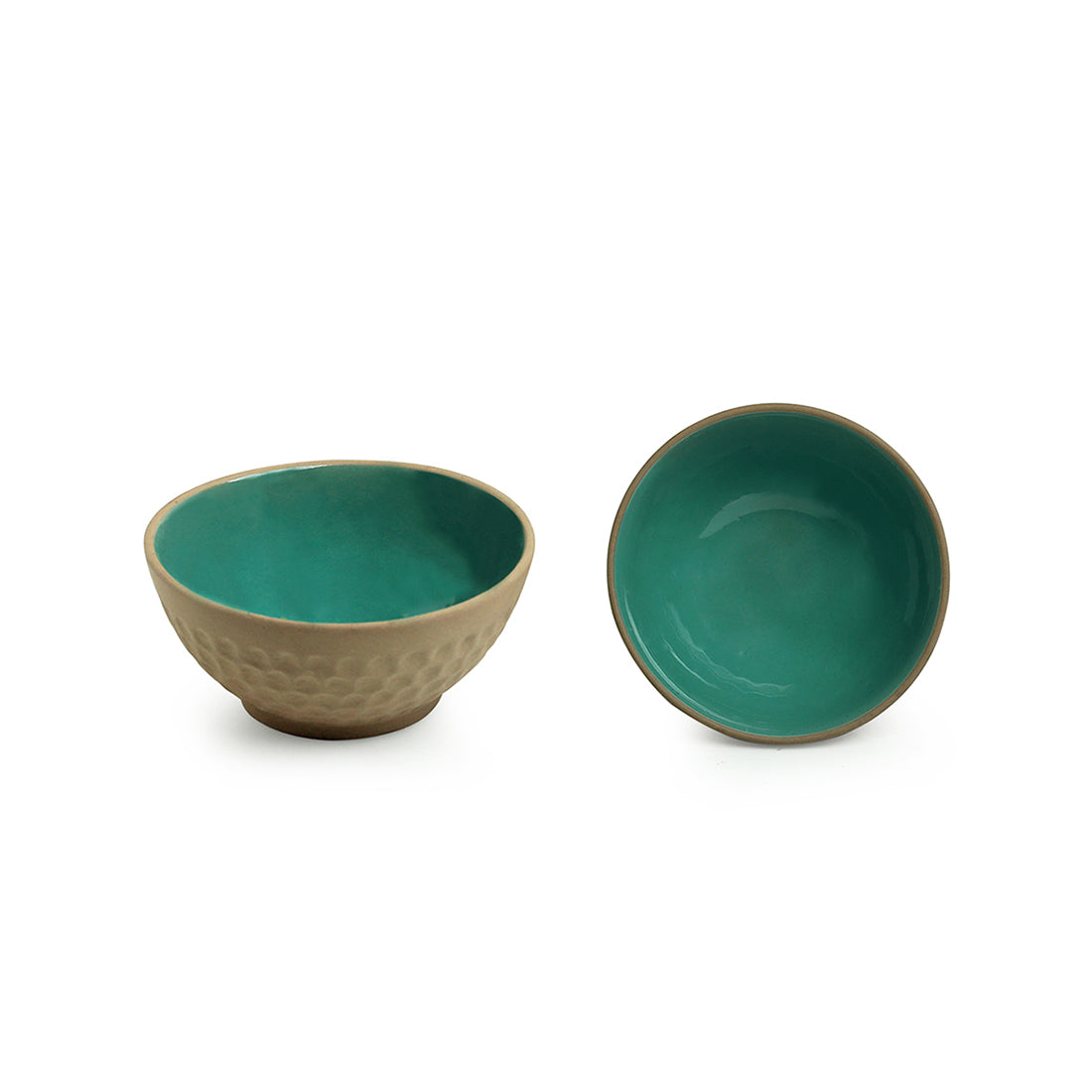 EXCLUSIVELANE 'Earthen Turquoise' Hand Glazed Dinner Plates With Serving Bowls & Katoris In Ceramic (10 Pieces, Serving for 4, Microwave Safe) - view 6