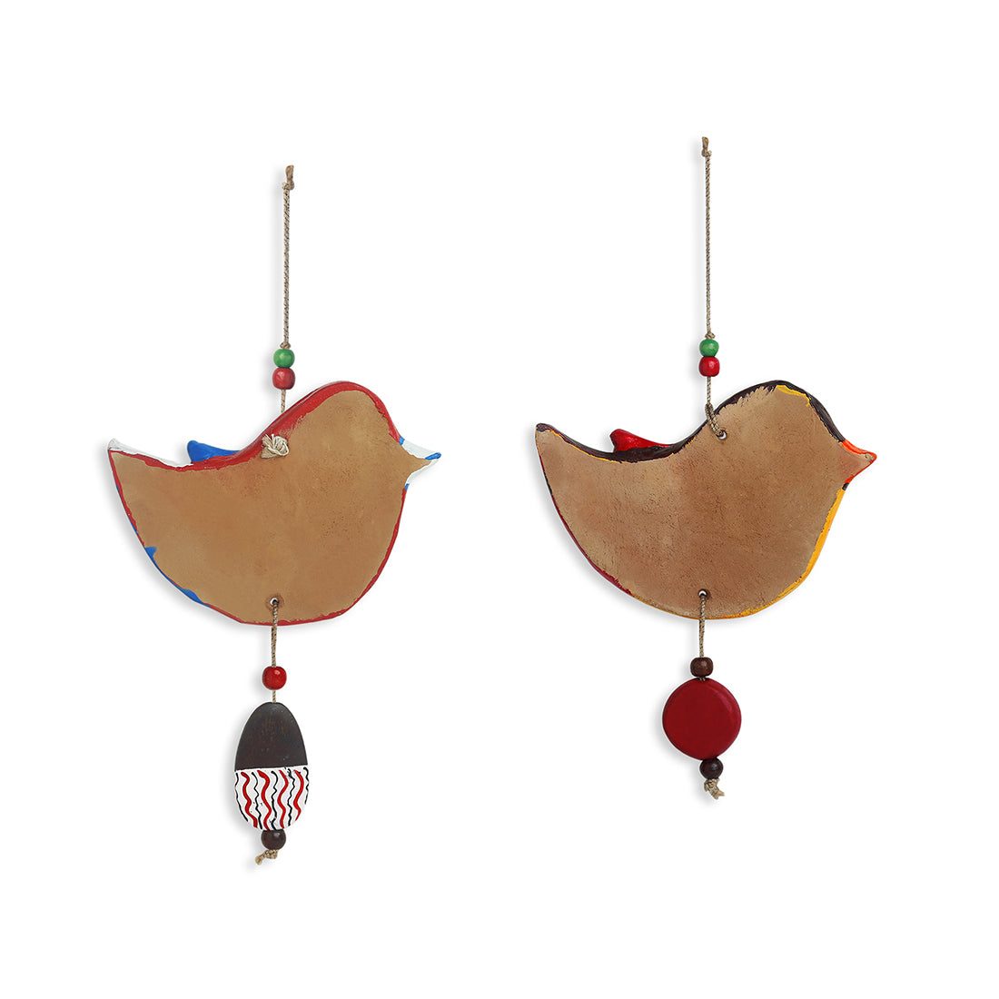 EXCLUSIVELANE 'Feathered Sparrows' Handmade & Handpainted Terracotta Decorative Wall Hangings (Set of 2) - view 5