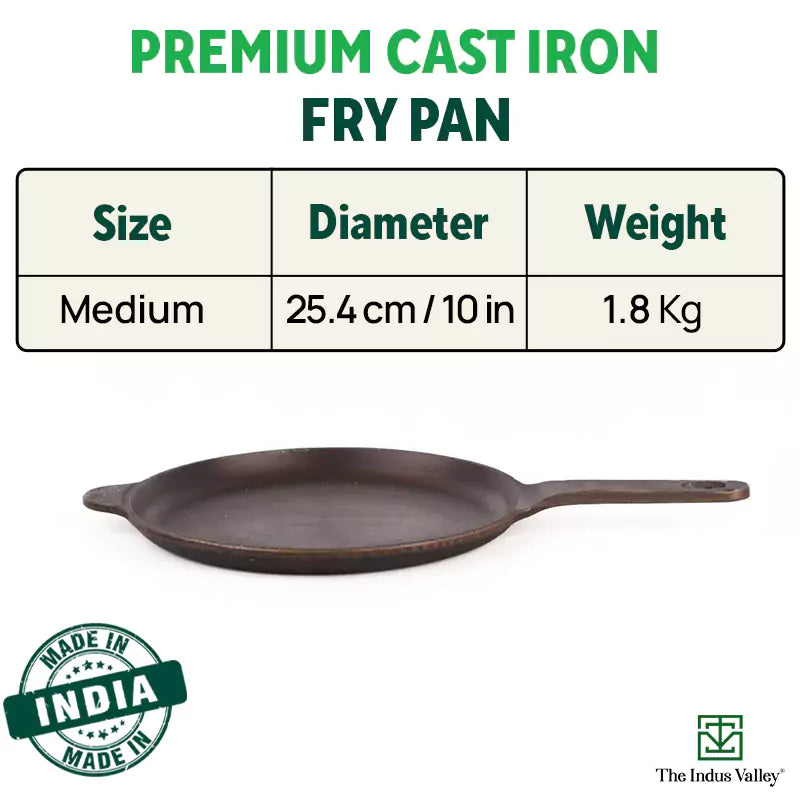 The Indus Valley Super Smooth Cast Iron Shallow Fry Pan,Pre-seasoned, Nonstick, 100% Pure, Toxin-free, Induction, 25.4cm, 1.8kg - view 3