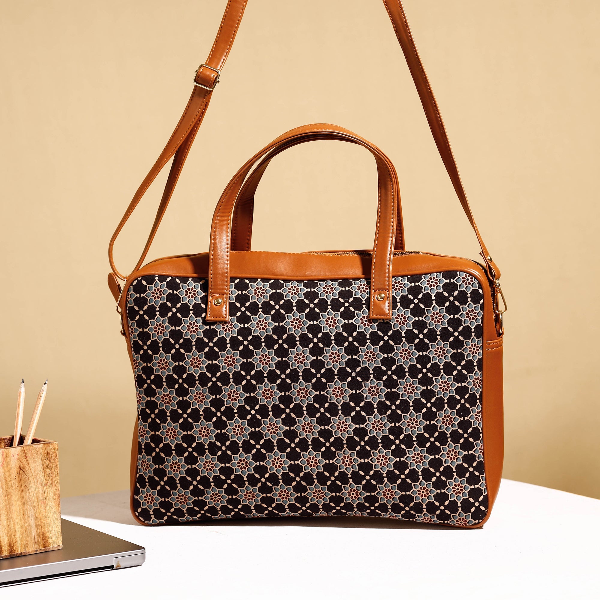 ITOKRI CRAFTS INITIATIVE Black - Handcrafted Ajrakh Block Printed Cotton Laptop Bag (15 x 13 in) - view 2