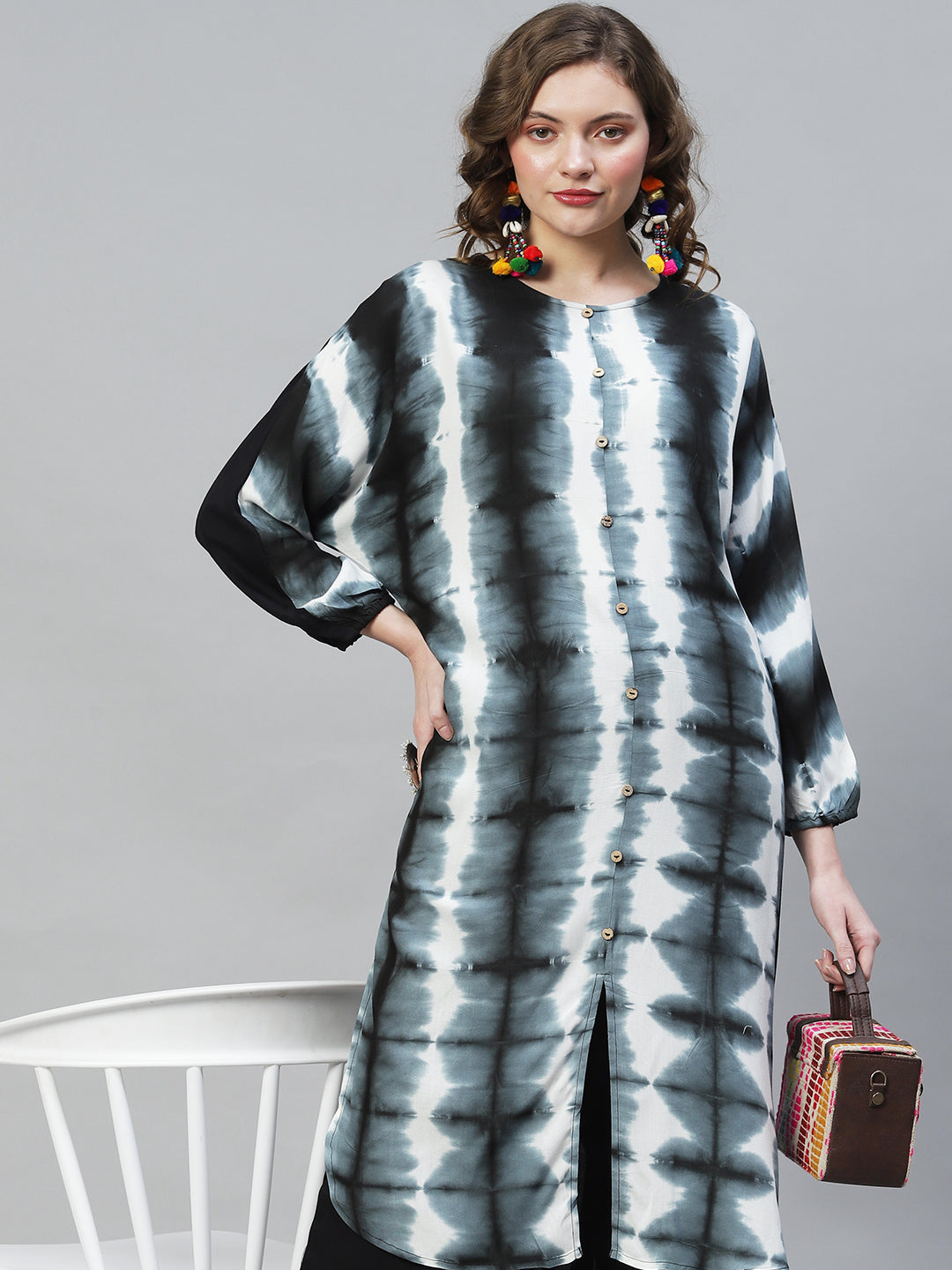 Fashor Tie-Dye Printed Straight Fit Kurta with Pants - Multi - view 4