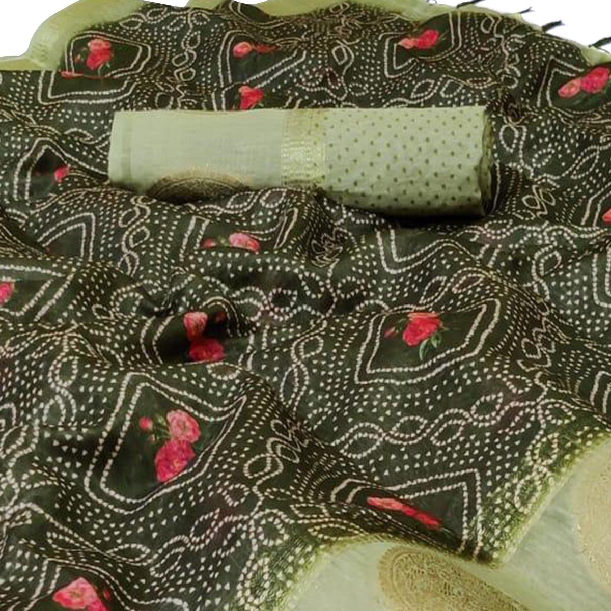 Peachmode Delightful Mehendi Green Colored Festive Wear Woven Silk Saree - view 2