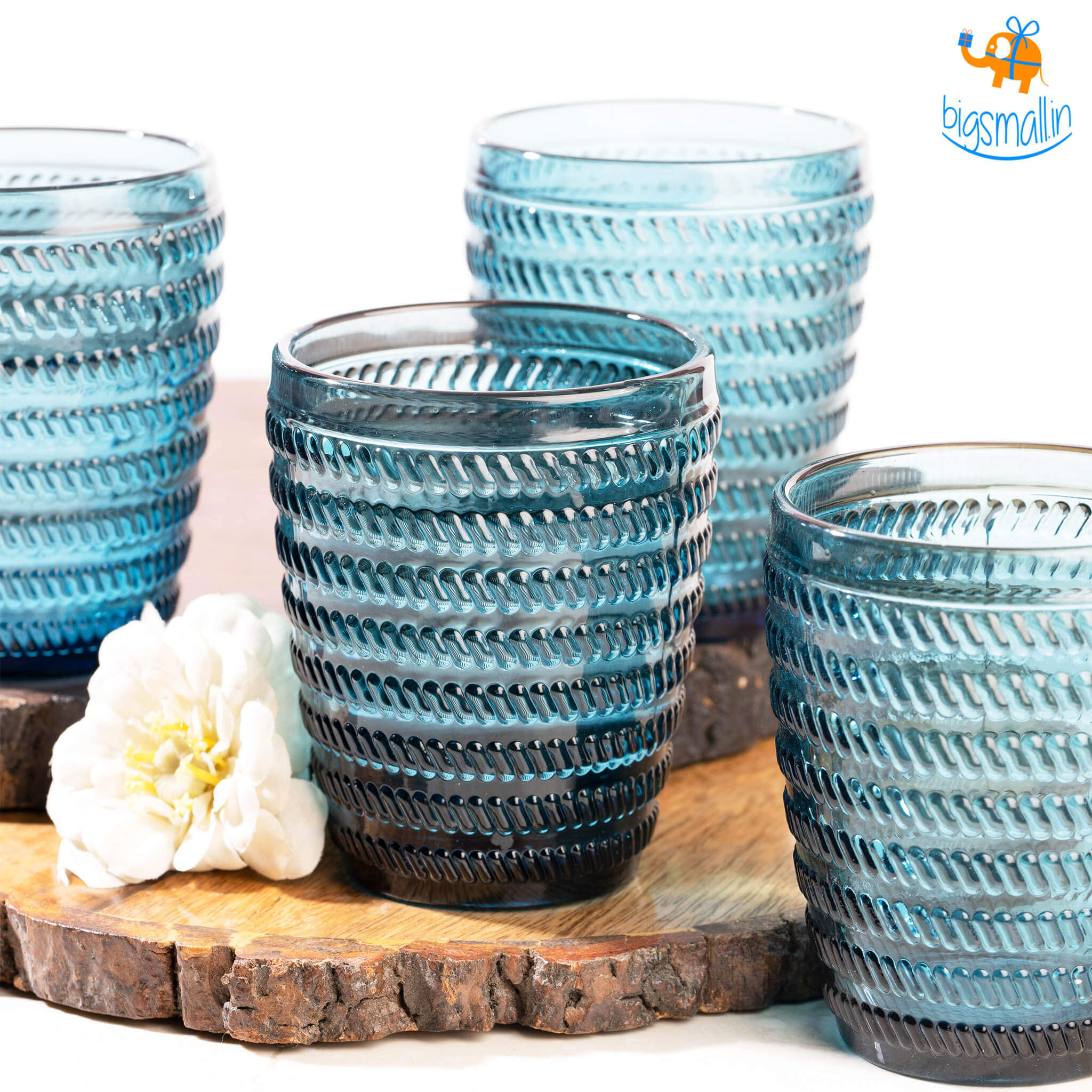 Devnow Crystal Blue Textured Glasses - Set of 6 - view 2
