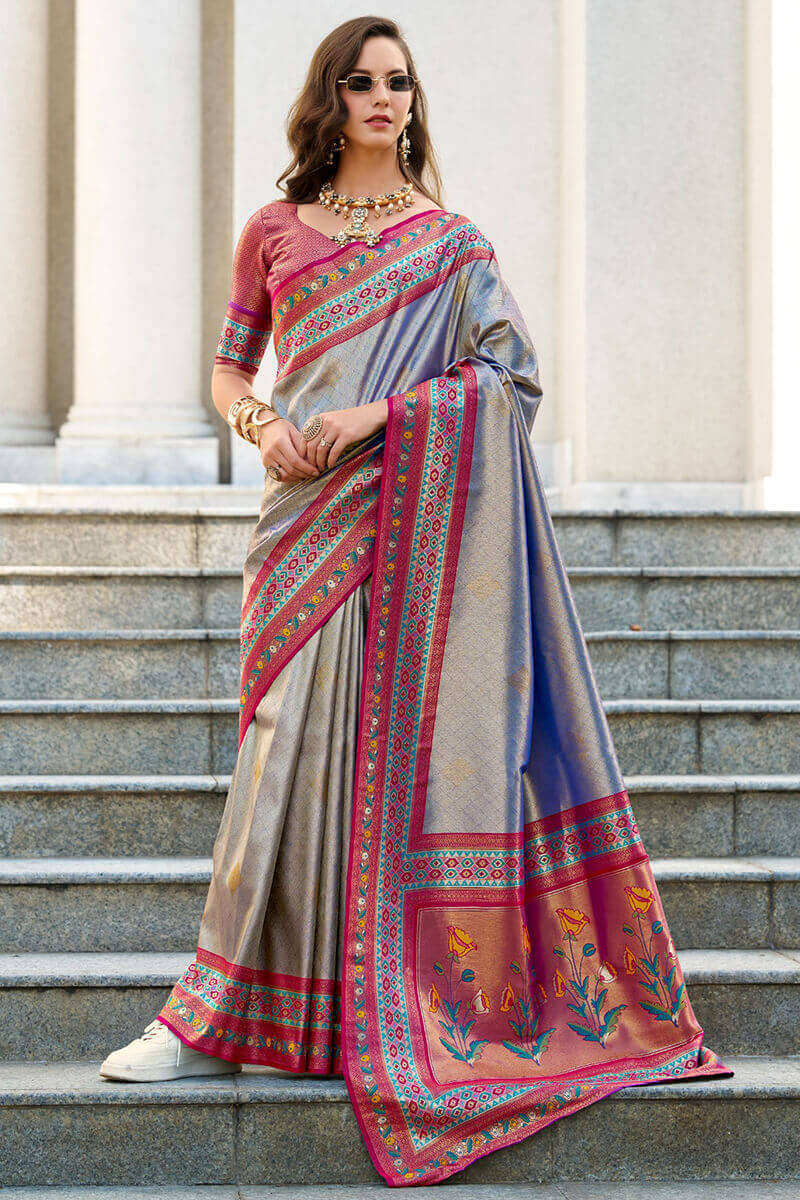 Rajpath Murmurous Blue Paithani Silk Saree With Profuse Blouse Piece