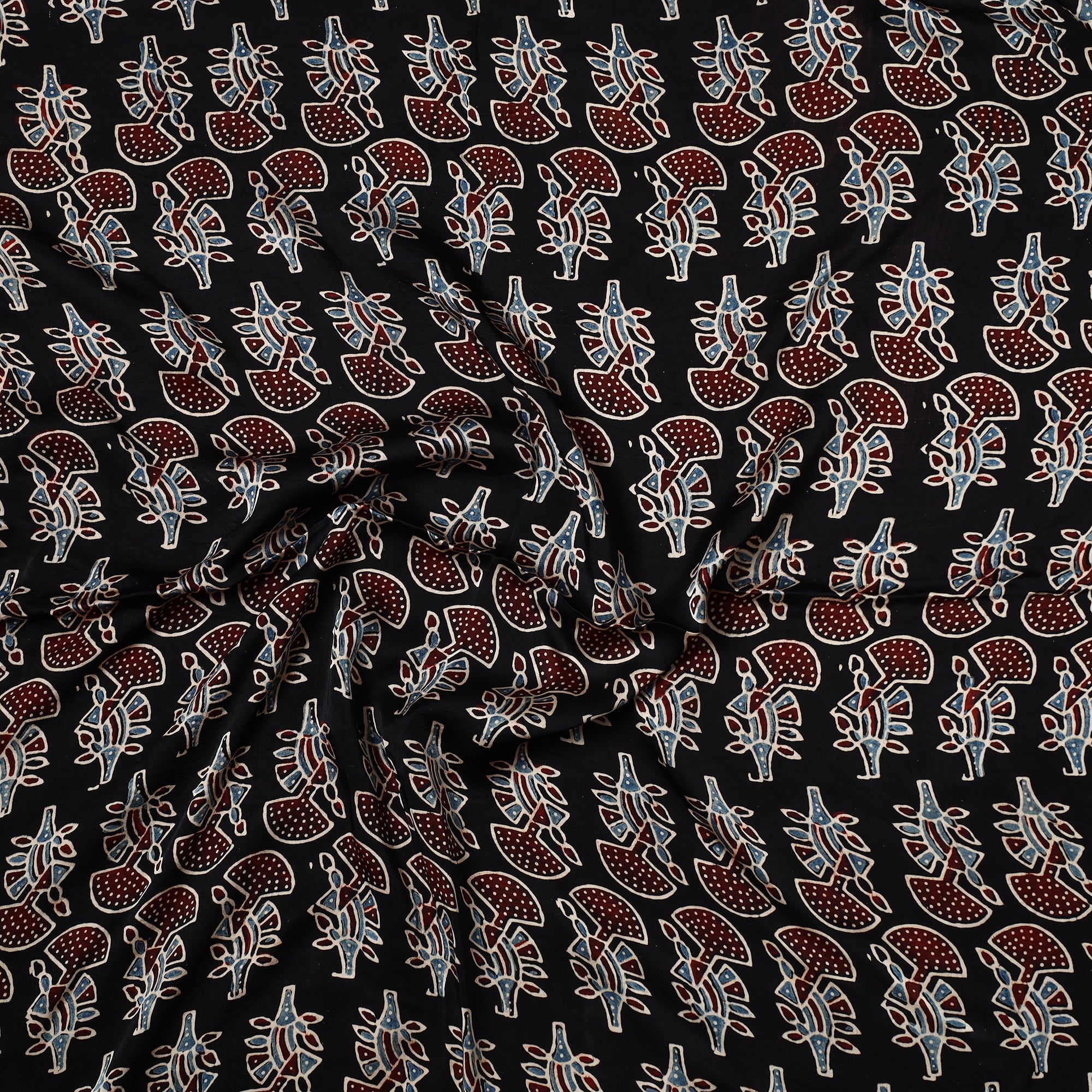 RIYAZ ABDULMAJID KHATRI - AJRAKH Black - Ajrakh Hand Block Printed Modal Silk Precut Fabric (1.2 meter) 48 - view 2