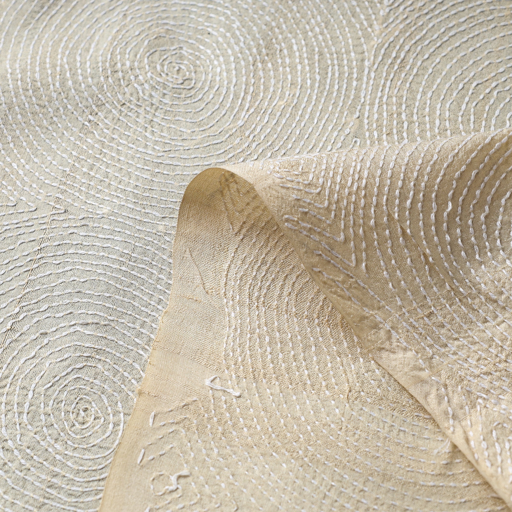 KHUSHBASH - HAPPY LOOM OF EAST Beige - Handloom Tussar Silk Bengal Kantha Fabric 07 - view 3