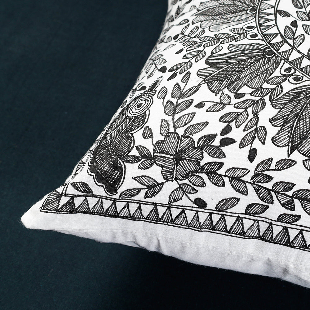 ITOKRI CRAFTS INITIATIVE Black - Madhubani Handpainted Cotton Cushion Cover (16 x 16 in) - view 2