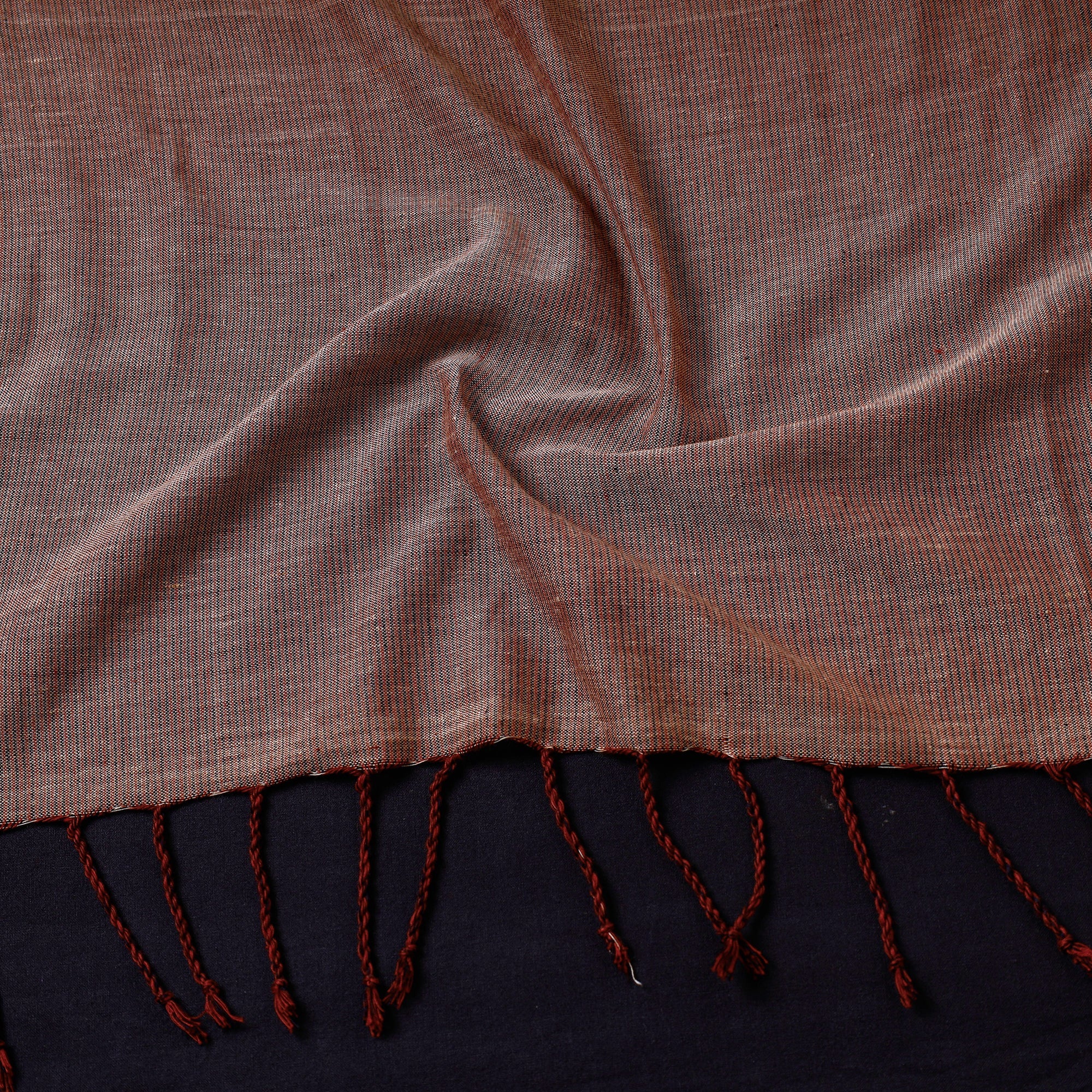DASTKAR ANDHRA MARKETING ASSOCIATION (DAMA) Brown - Mangalagiri Handloom Cotton Stole with Tassels - view 3
