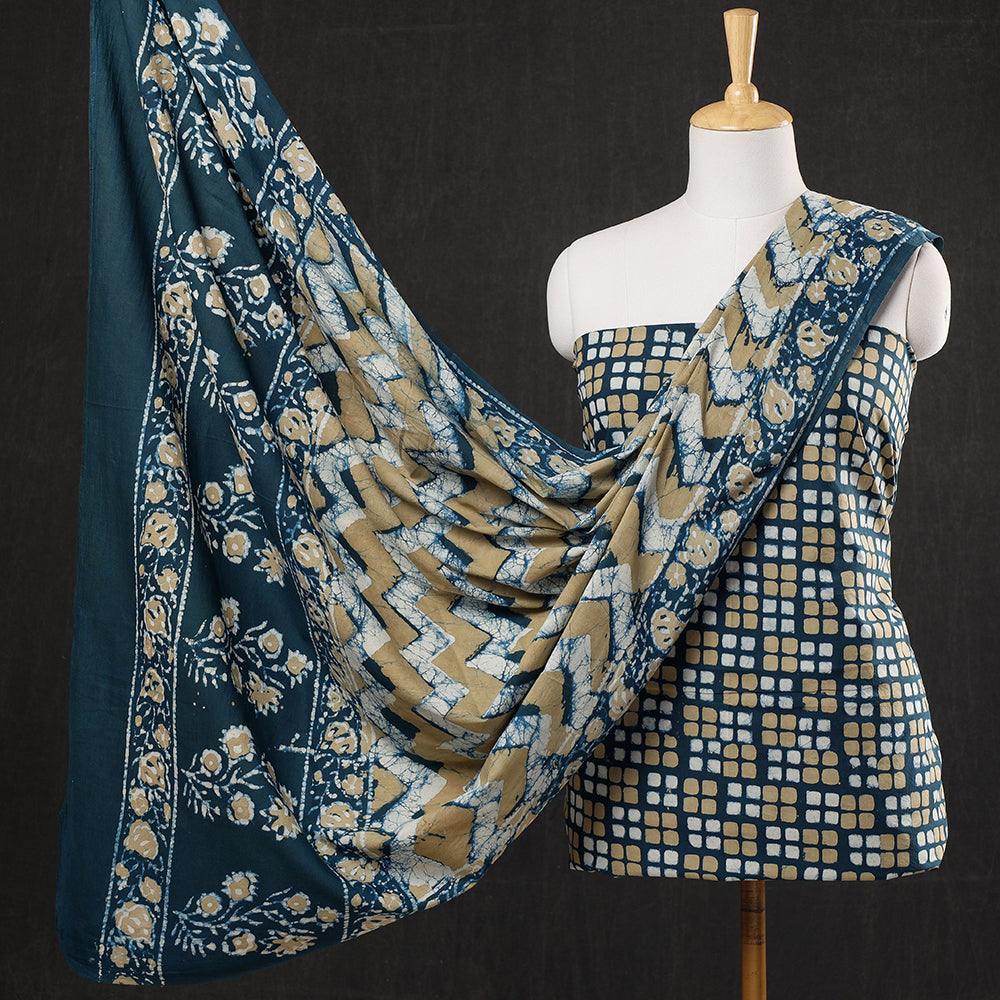 HAVELI CHRONICLES Blue - 3pc Cotton Block Printed Pipad Dress Material Set