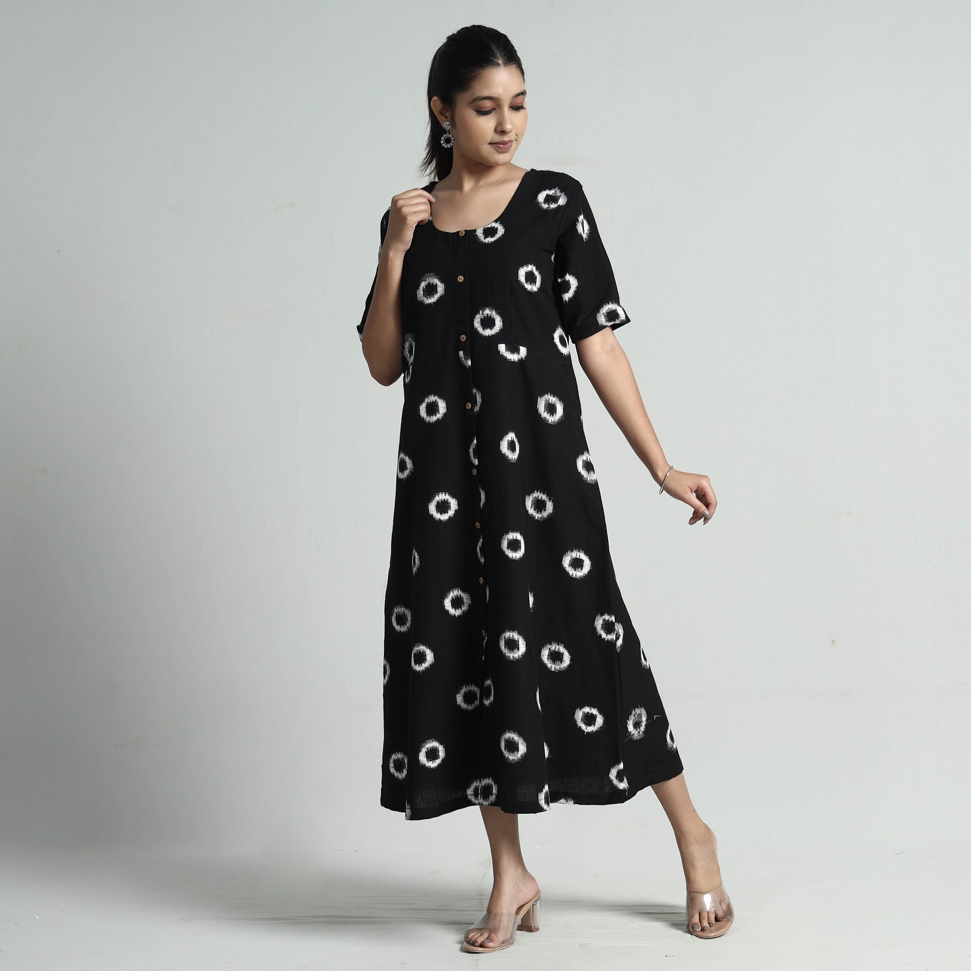 ITOKRI CASUALS Black - Pochampally Double Ikat Weave Cotton Dress