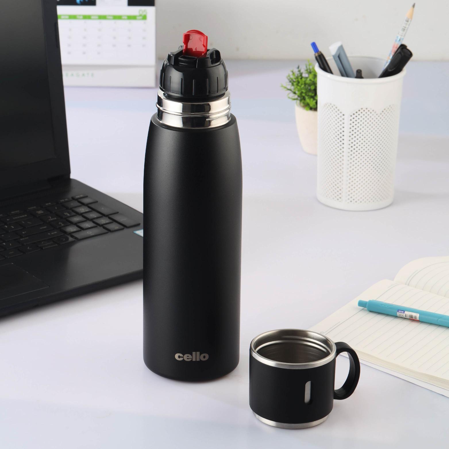 Cello Duro Cup Style Flask, Vacusteel Water Bottle 750ml