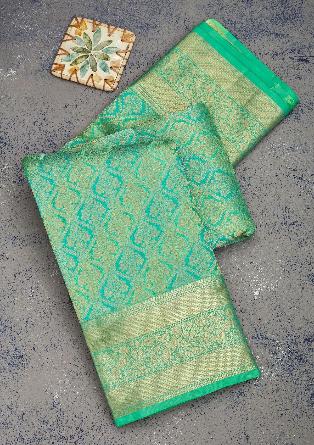 Koskii Sea Green Zariwork Pure Silk Saree – Women's