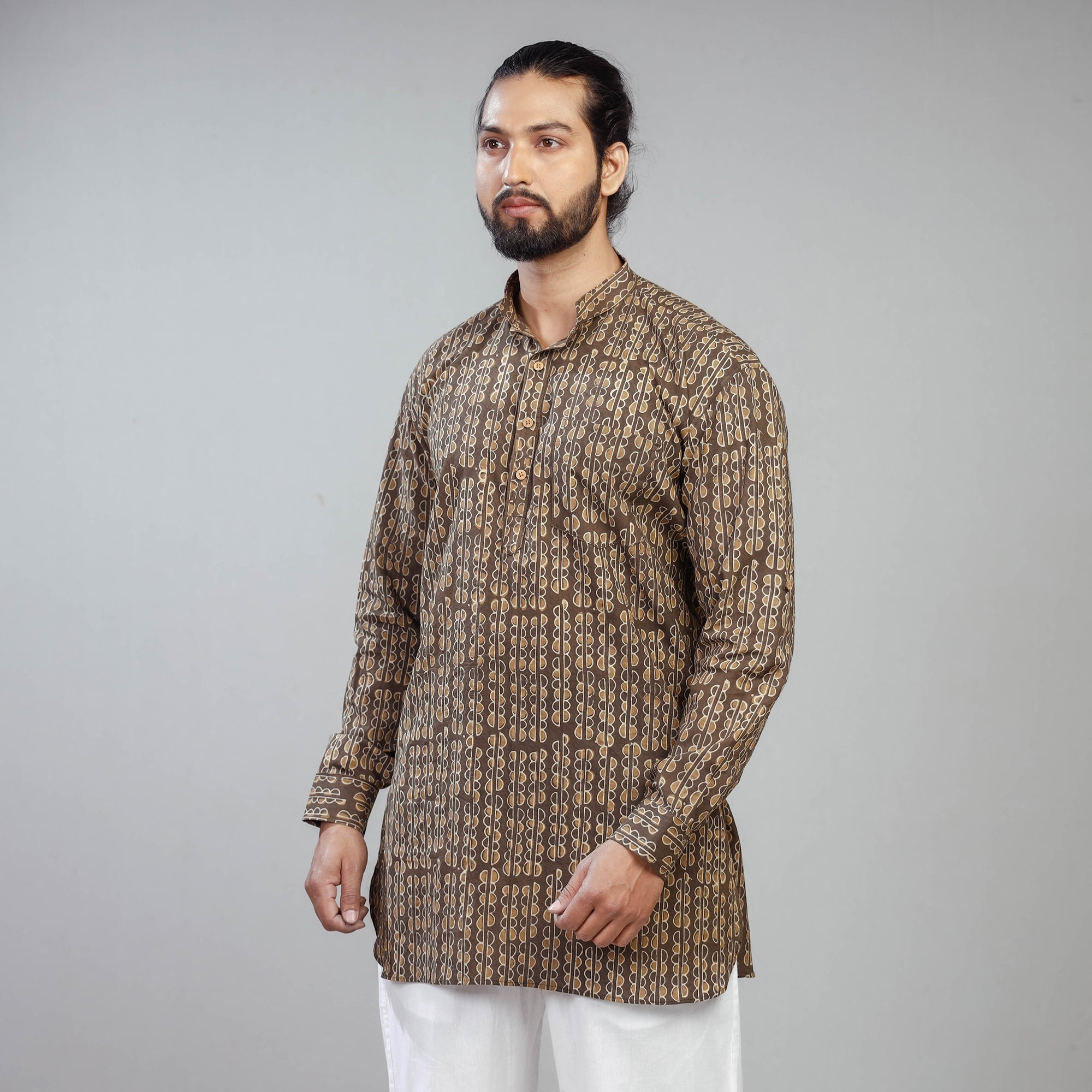 ITOKRI CASUALS Brown - Akola Block Printed Cotton Men Short Kurta - view 2